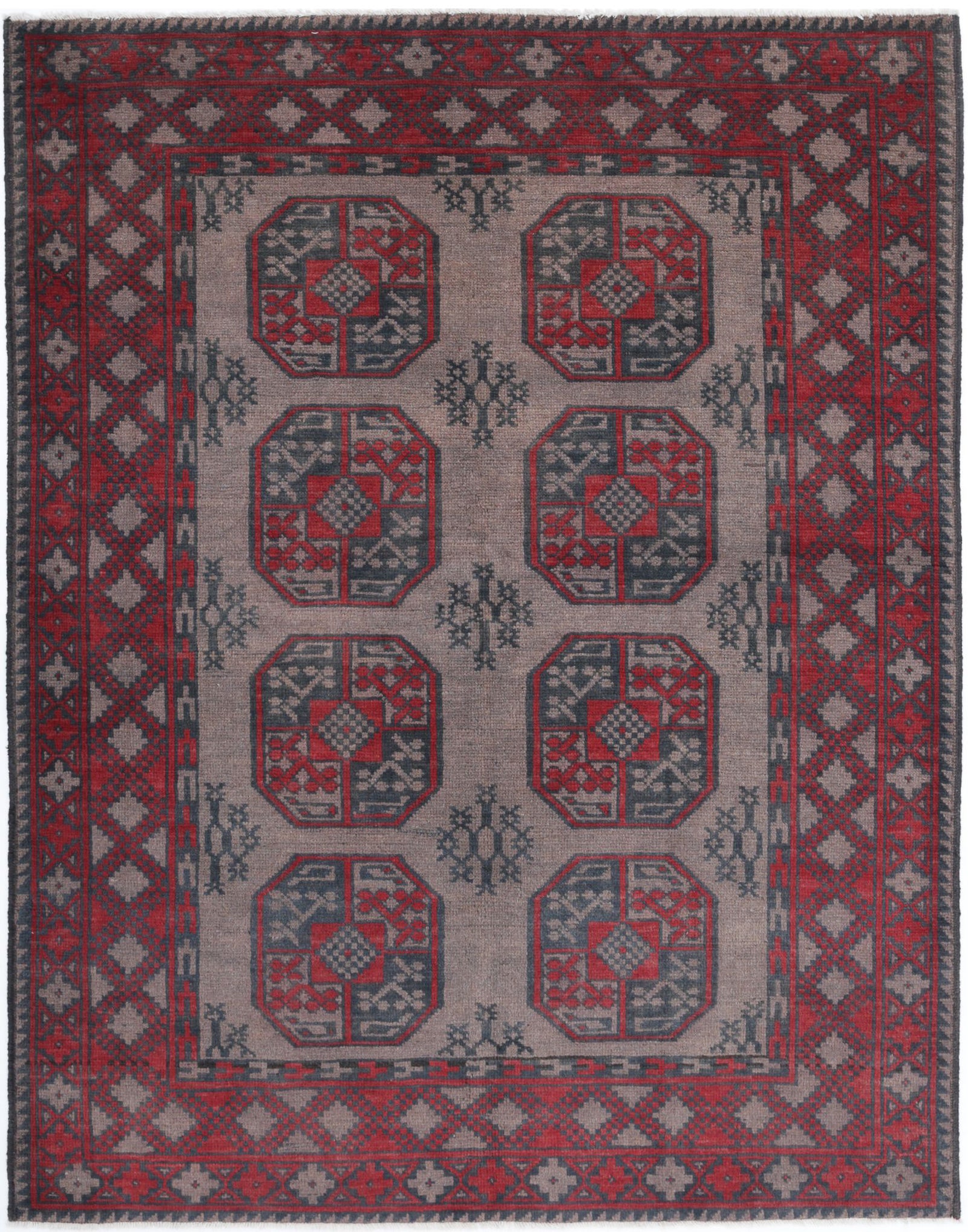Hand Knotted Akcha Revival Wool Rug - 4'10'' x 6'1''