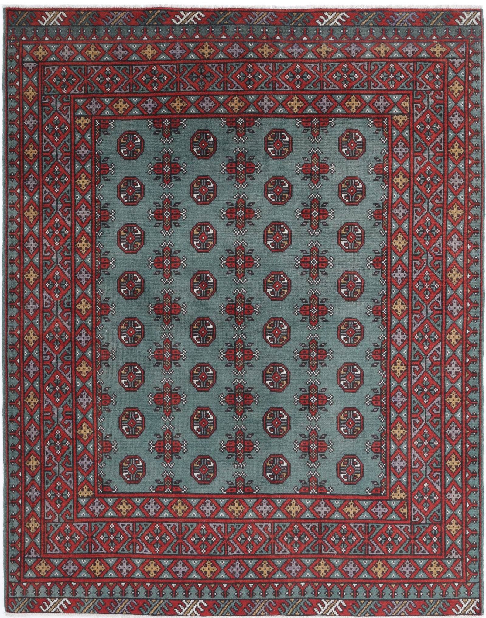 Hand Knotted Akcha Revival Wool Rug - 5'0'' x 6'2''
