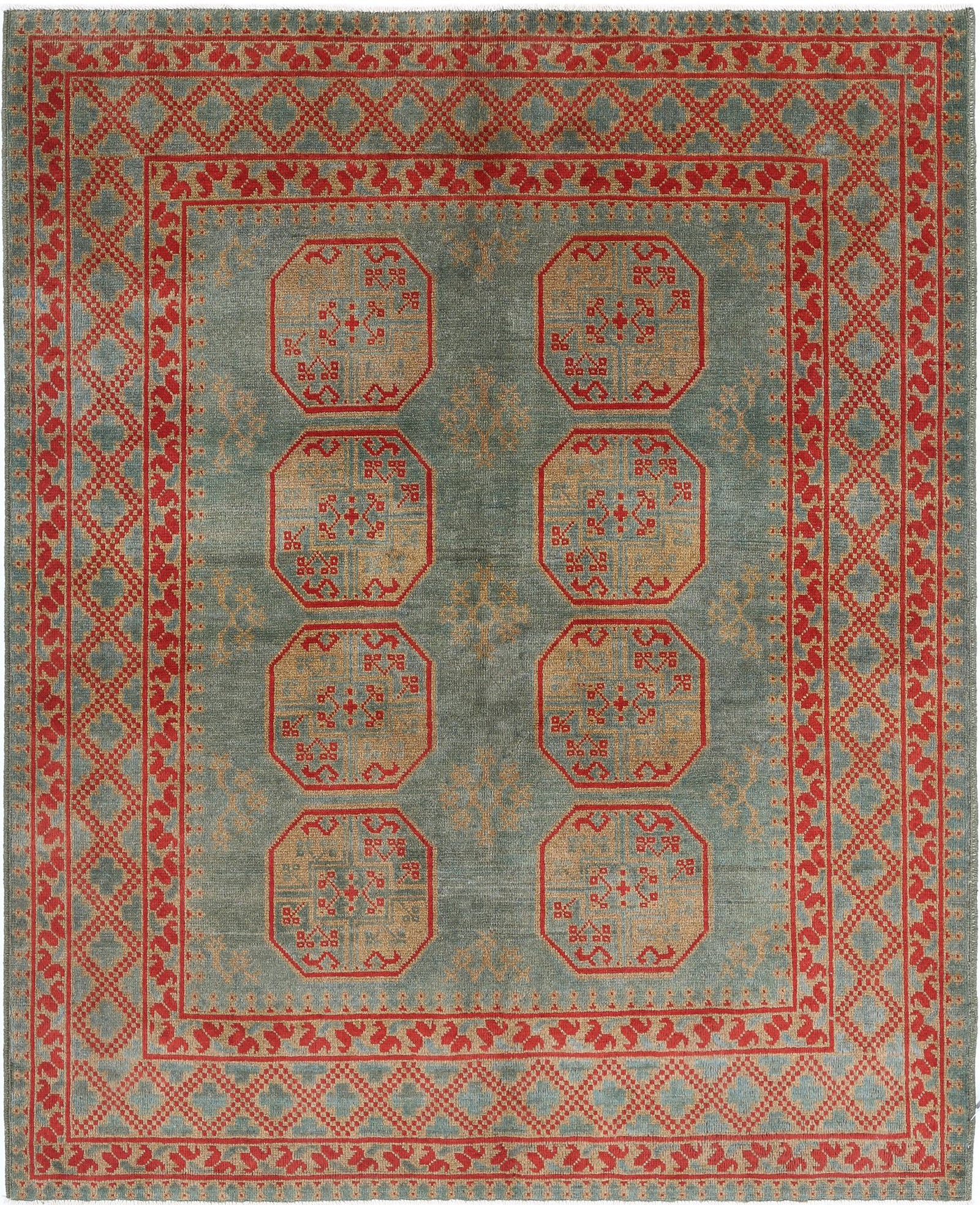 Hand Knotted Akcha Revival Wool Rug - 5'2'' x 6'4''