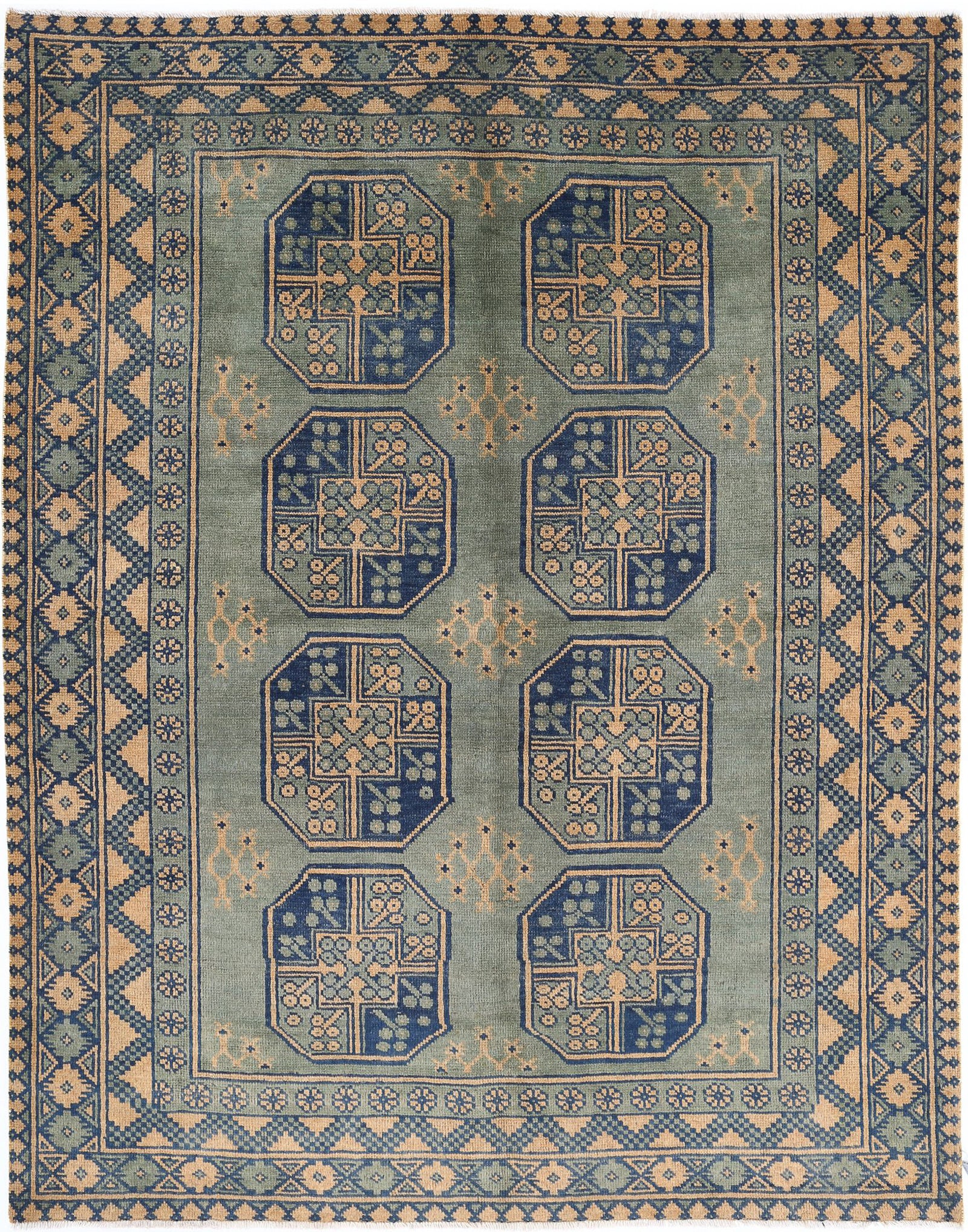 Hand Knotted Akcha Revival Wool Rug - 5'0'' x 6'6''
