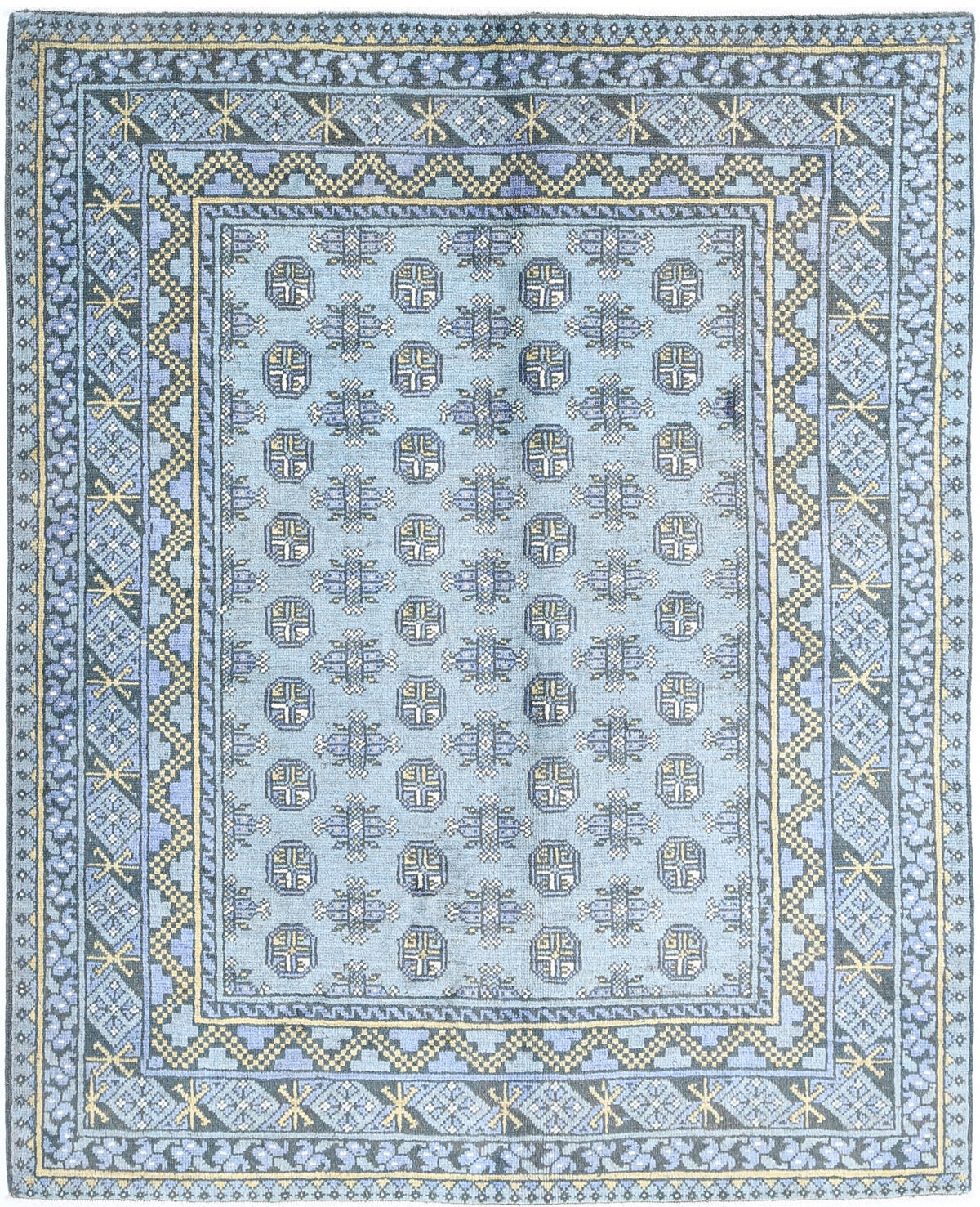 Hand Knotted Akcha Revival Wool Rug - 5&#39;2&#39;&#39; x 6&#39;2&#39;&#39;