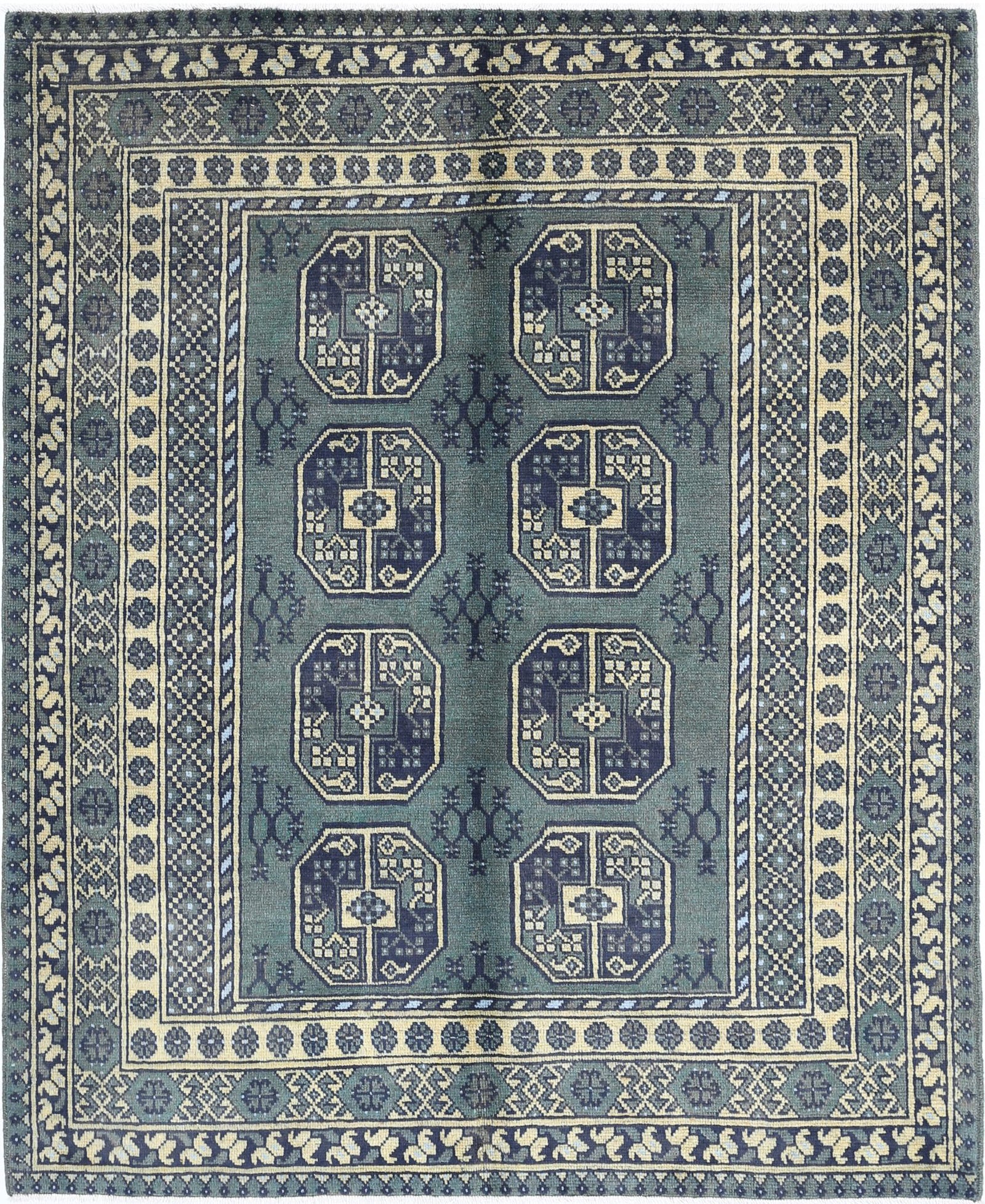 Hand Knotted Akcha Revival Wool Rug - 5'1'' x 6'2''