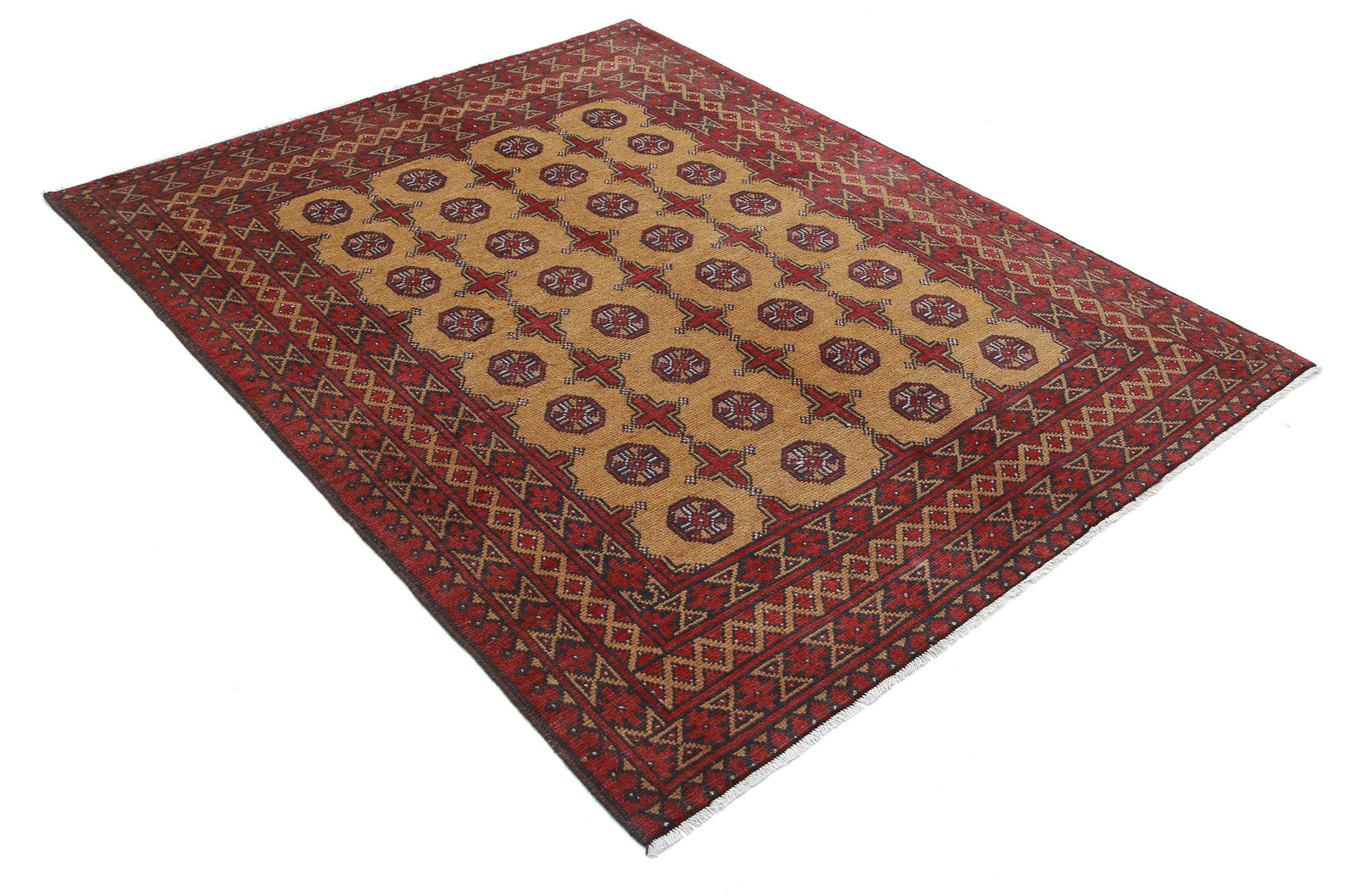 Hand Knotted Akcha Revival Wool Rug - 5'0'' x 6'5''