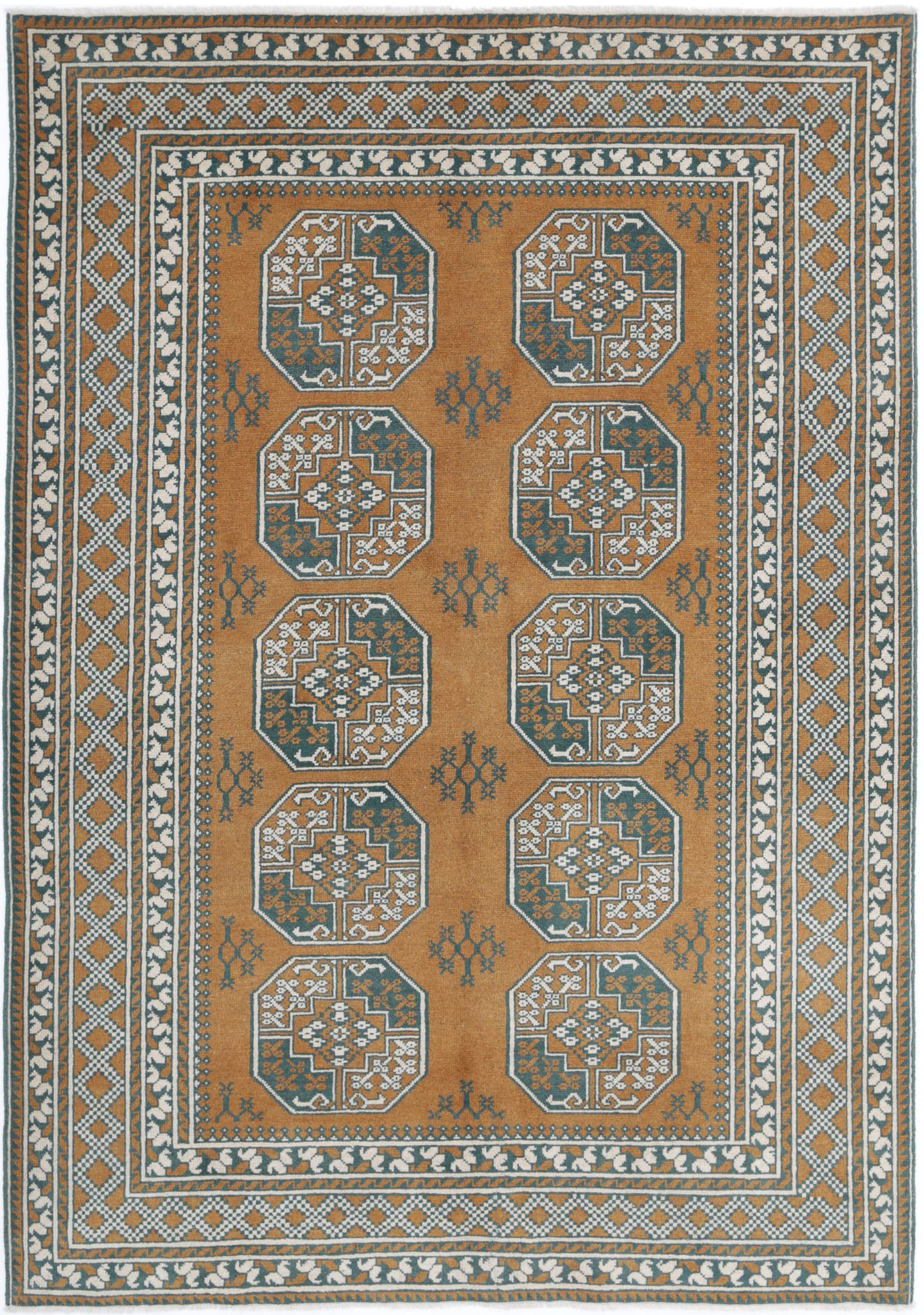 Hand Knotted Akcha Revival Wool Rug - 5'6'' x 7'11''