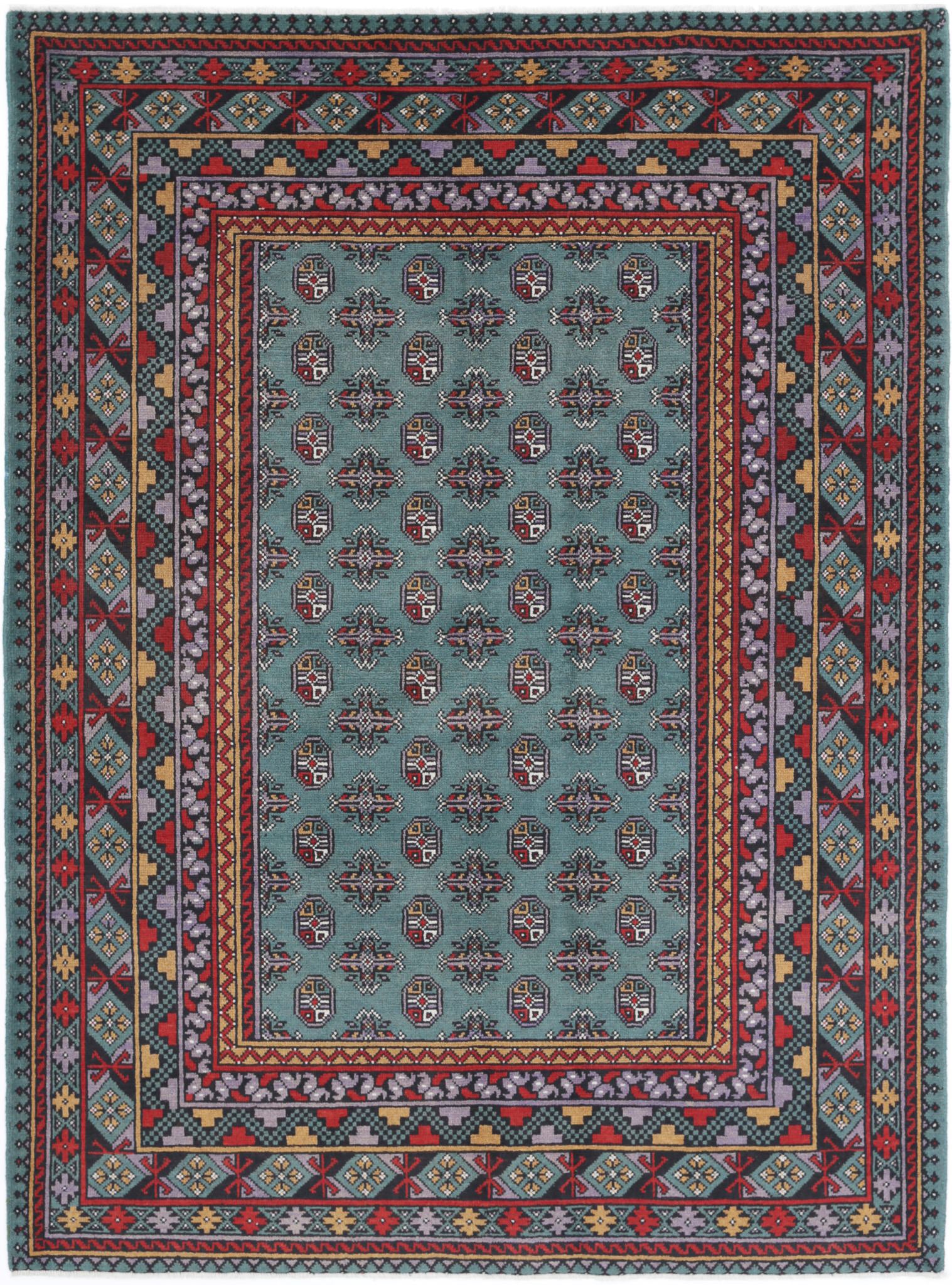 Hand Knotted Akcha Revival Wool Rug - 5'7'' x 7'7''