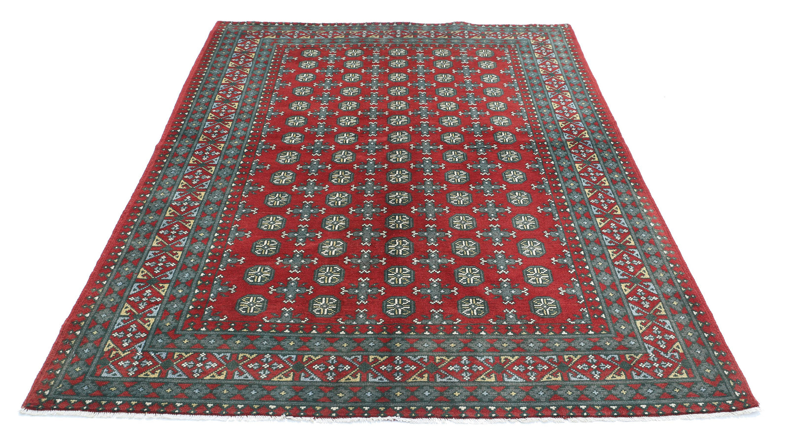 Hand Knotted Akcha Revival Wool Rug - 5'5'' x 7'8''