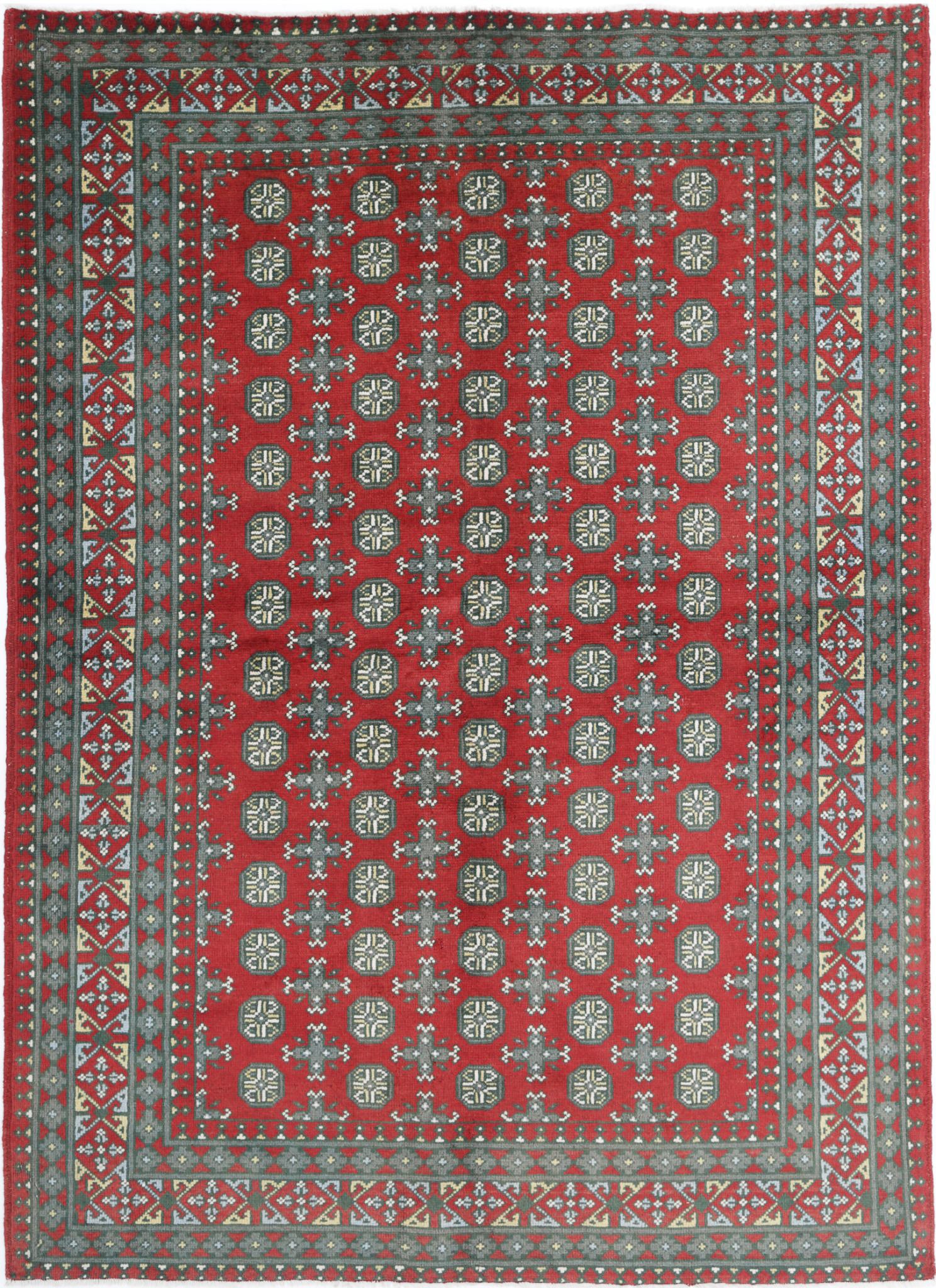 Hand Knotted Akcha Revival Wool Rug - 5'5'' x 7'8''