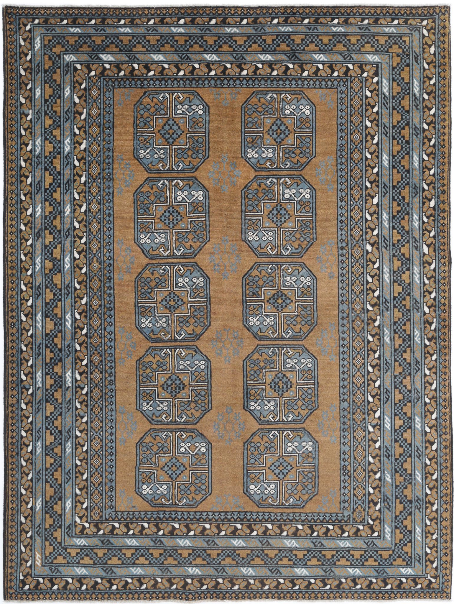 Hand Knotted Akcha Revival Wool Rug - 5'7'' x 7'6''
