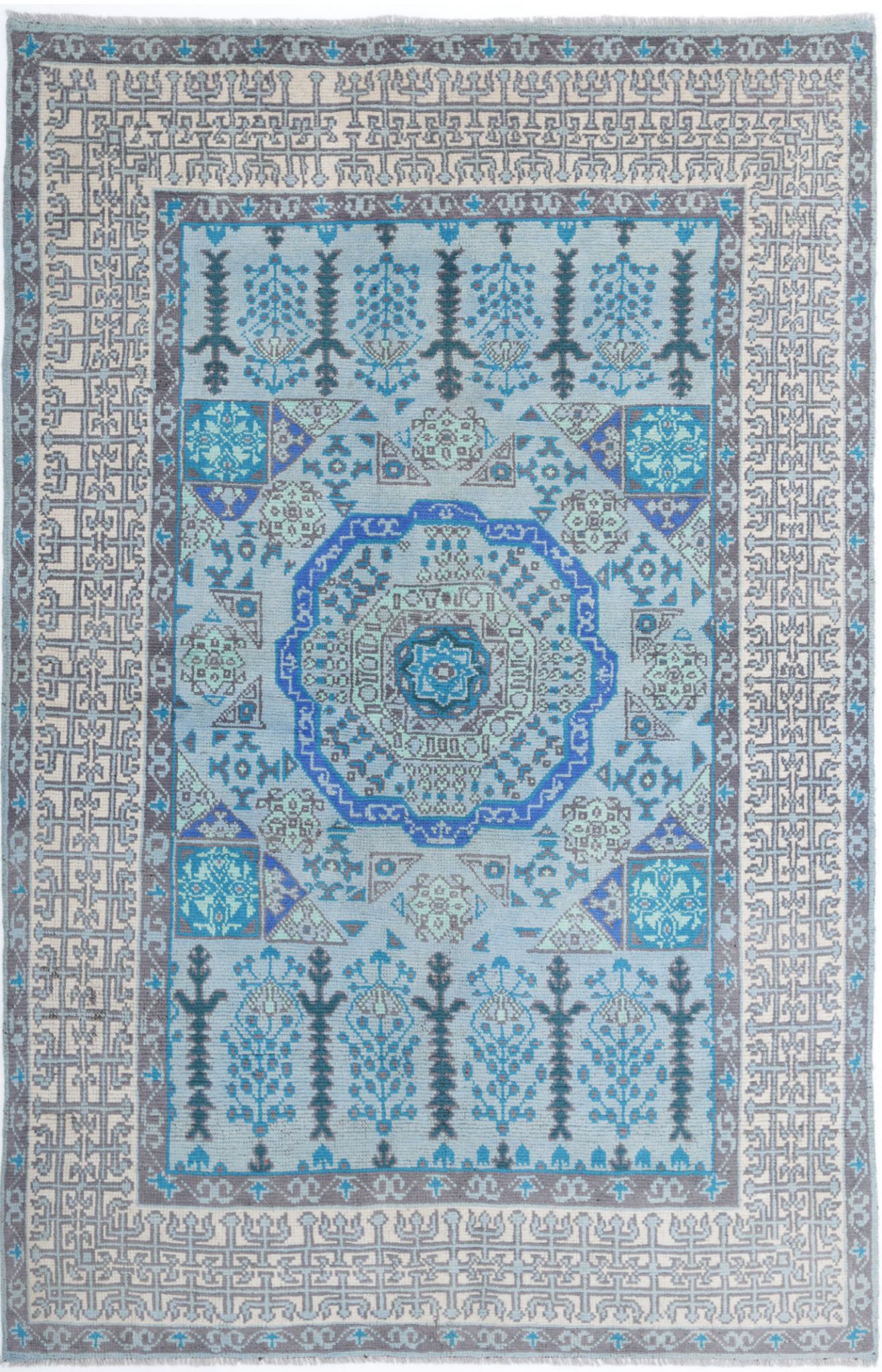 Hand Knotted Akcha Revival Wool Rug - 5'3'' x 8'5''