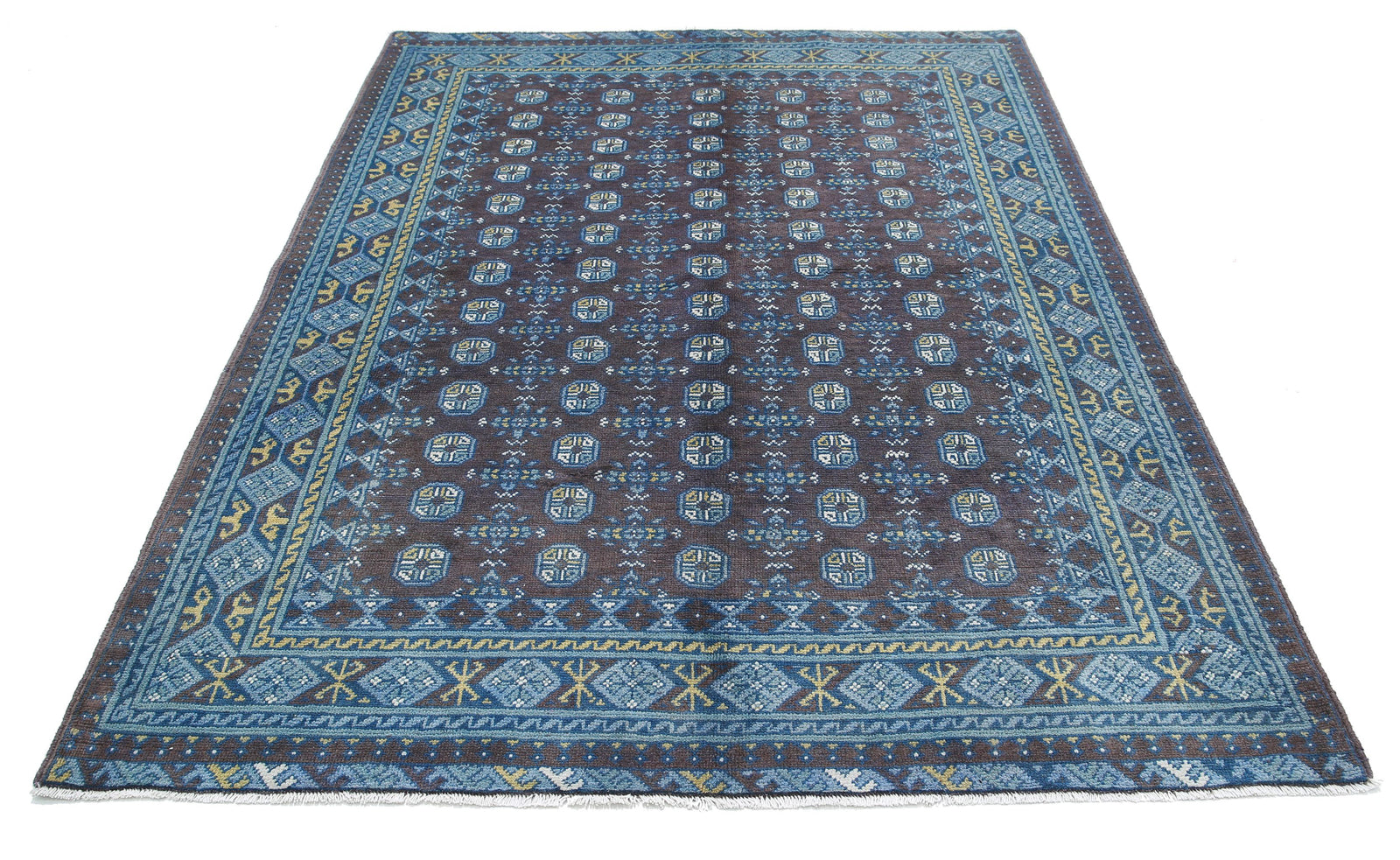 Hand Knotted Akcha Revival Wool Rug - 5'6'' x 7'9''