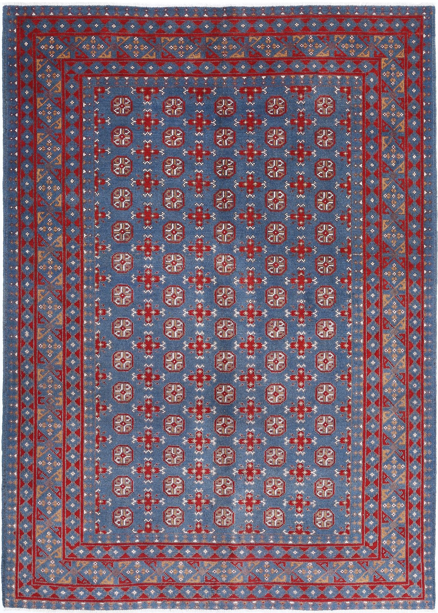 Hand Knotted Akcha Revival Wool Rug - 5'6'' x 7'5''