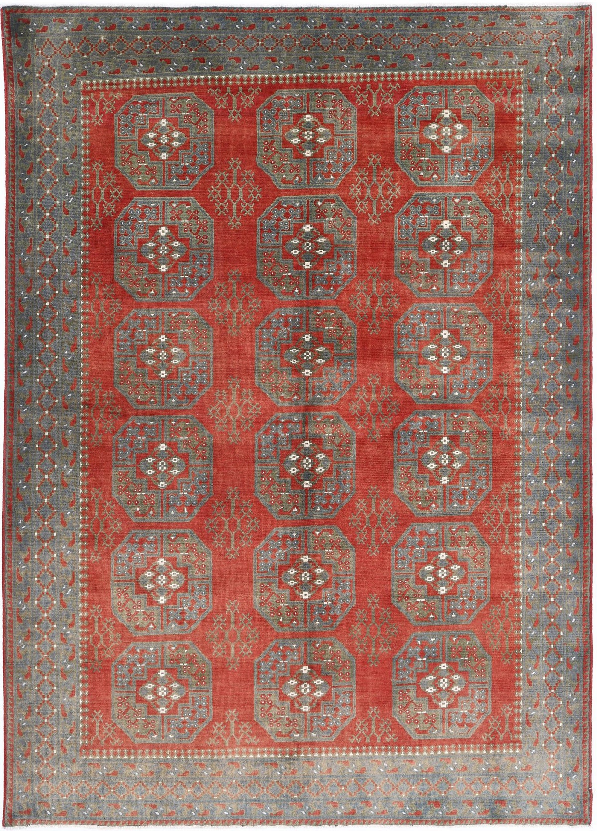 Hand Knotted Akcha Revival Wool Rug - 6&#39;8&#39;&#39; x 9&#39;4&#39;&#39;