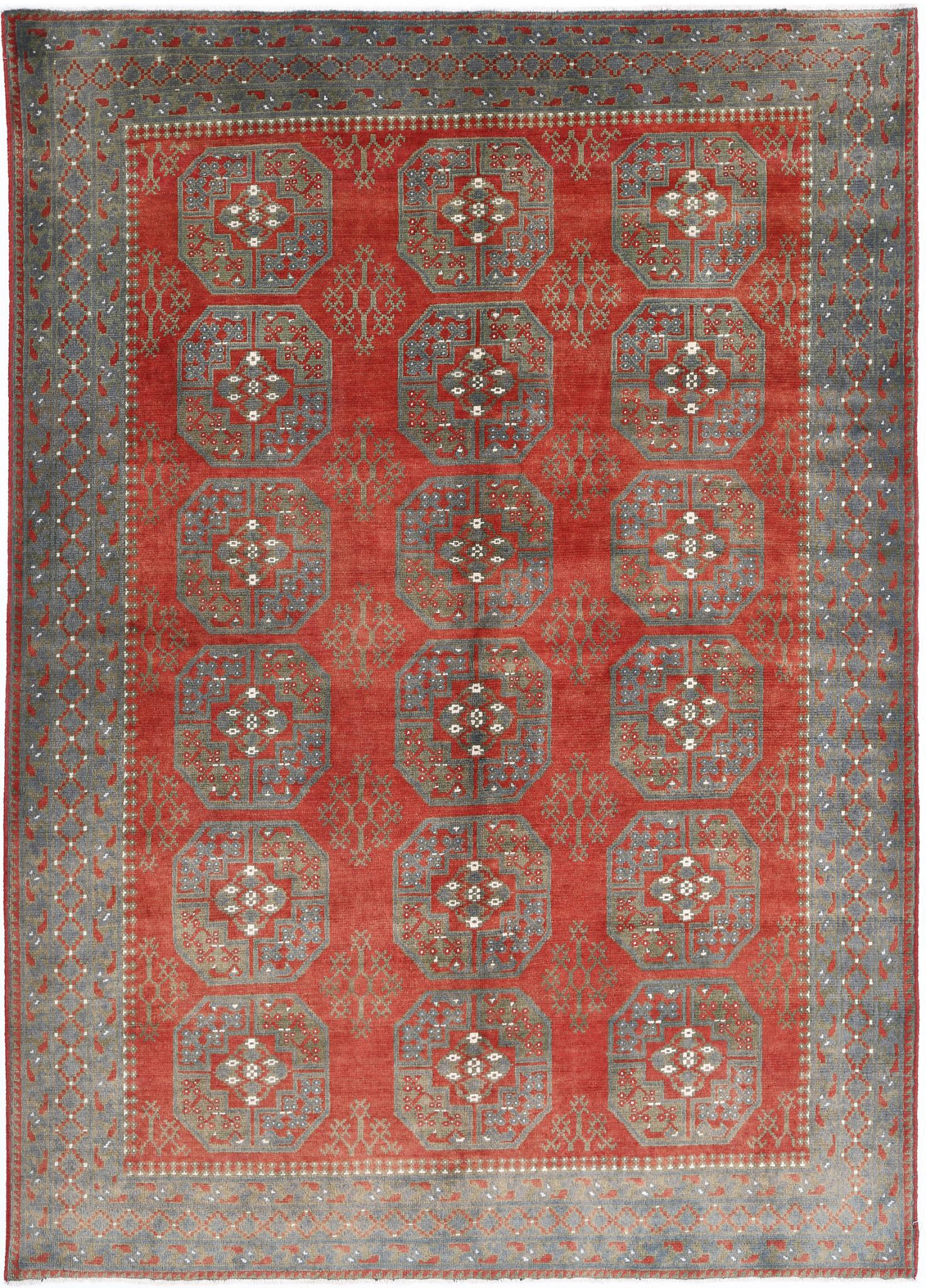 Hand Knotted Akcha Revival Wool Rug - 6'8'' x 9'4''