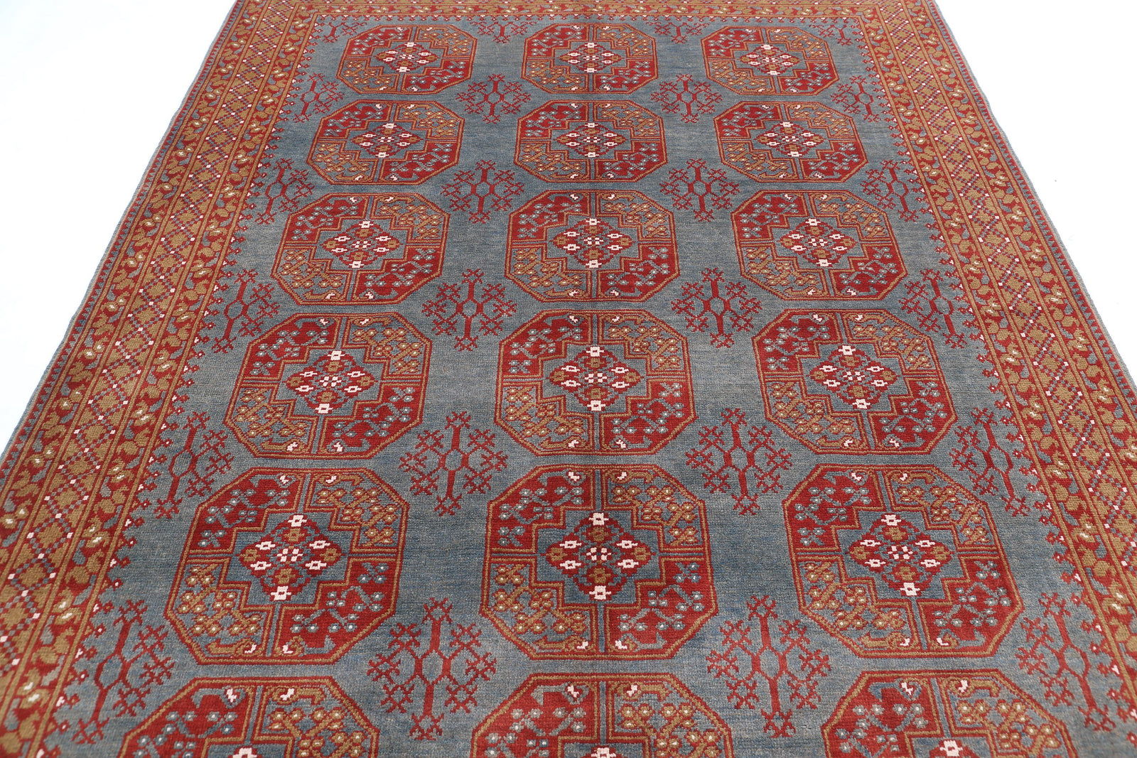 Hand Knotted Akcha Revival Wool Rug - 6'8'' x 9'5''
