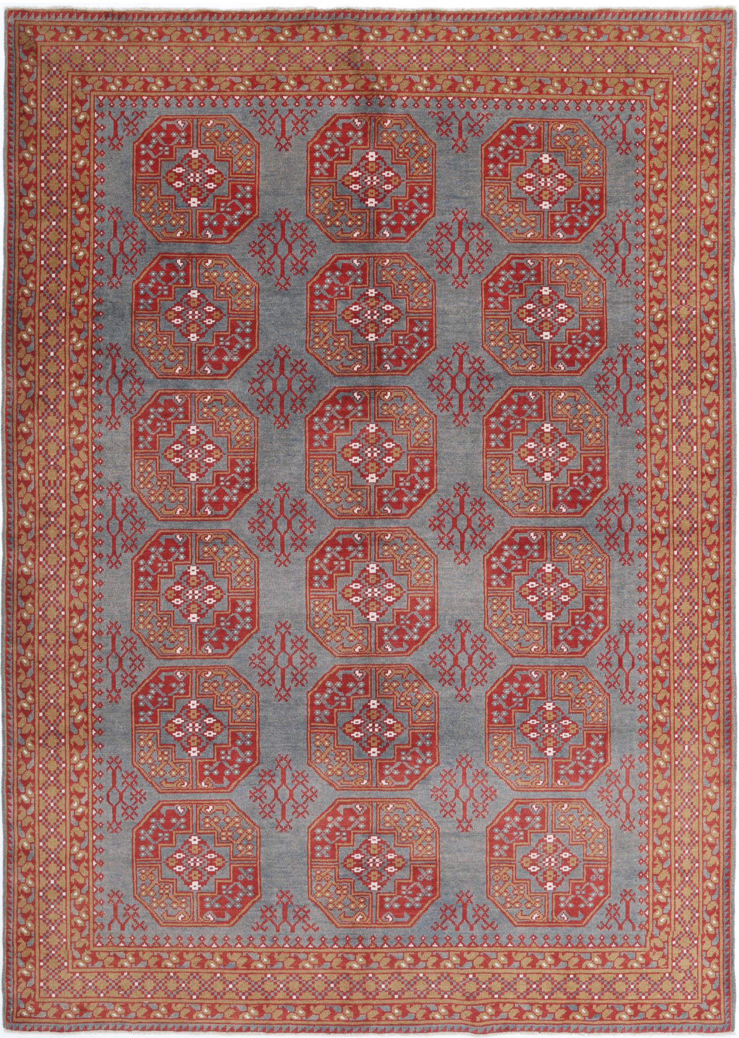 Hand Knotted Akcha Revival Wool Rug - 6'8'' x 9'5''