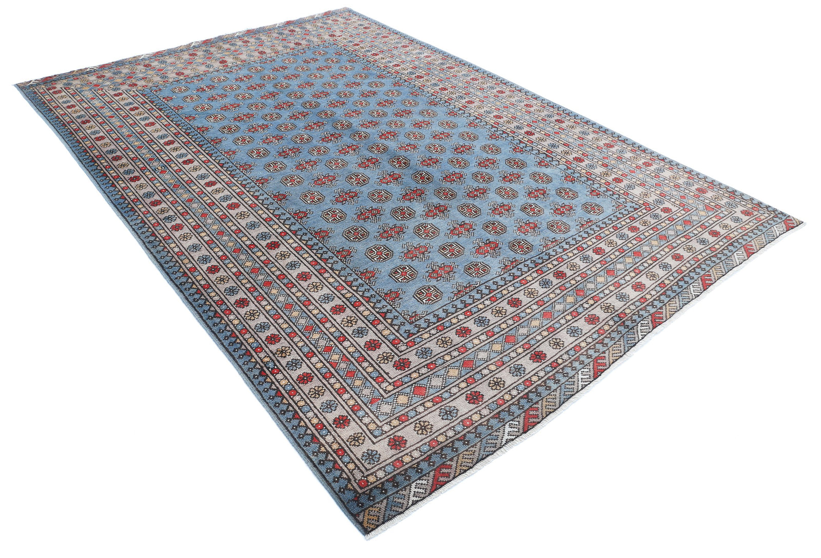 Hand Knotted Akcha Revival Wool Rug - 6'8'' x 9'7''