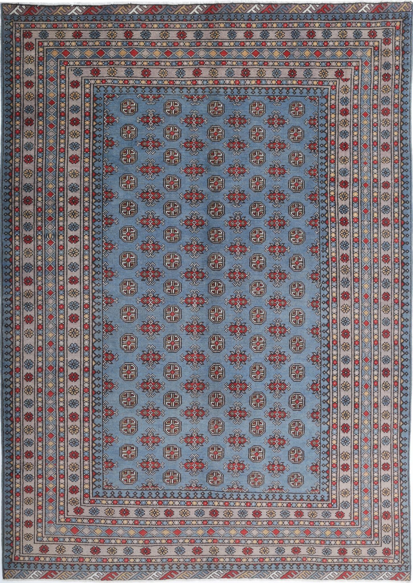 Hand Knotted Akcha Revival Wool Rug - 6'8'' x 9'7''