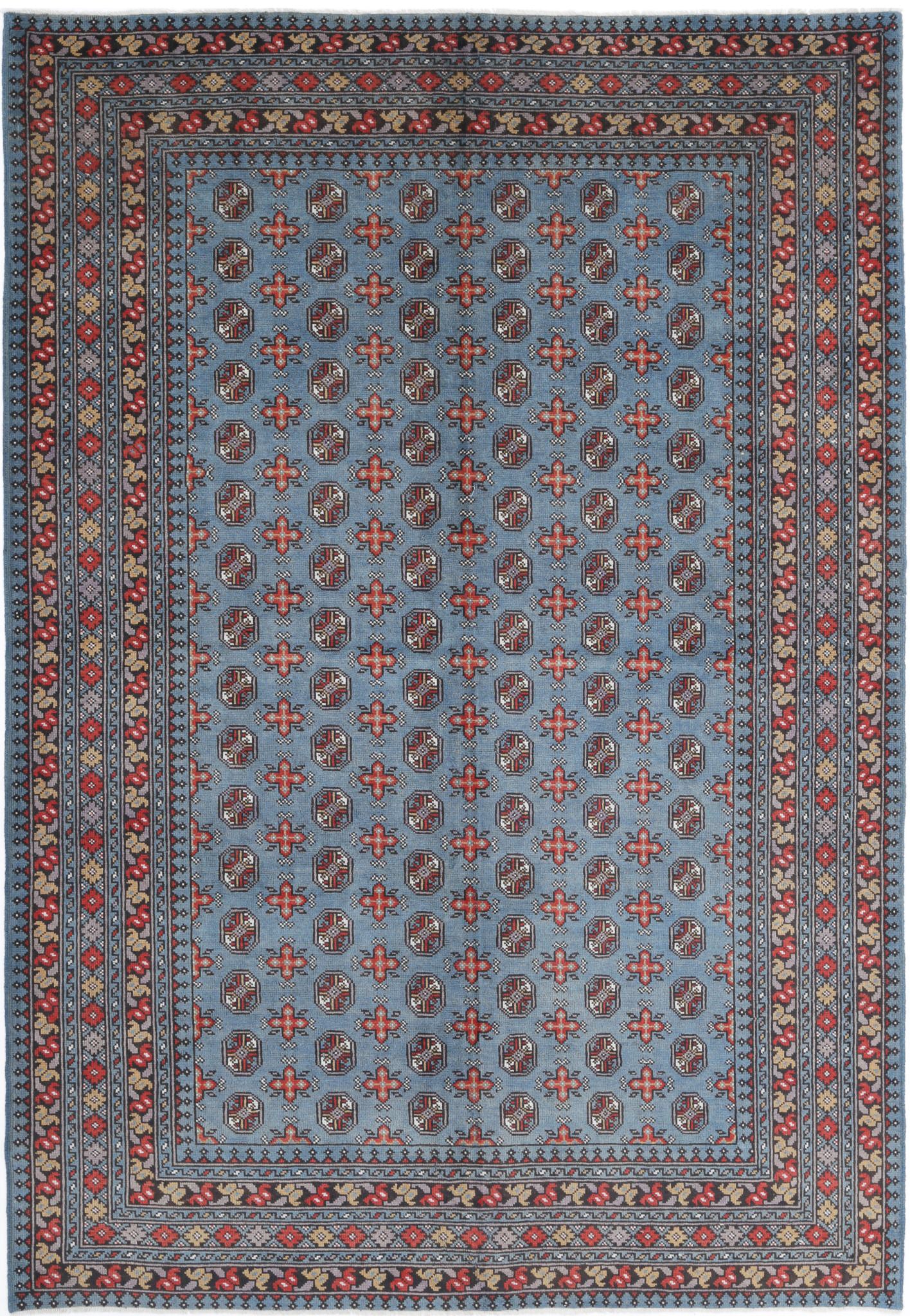 Hand Knotted Akcha Revival Wool Rug - 6'8'' x 9'7''