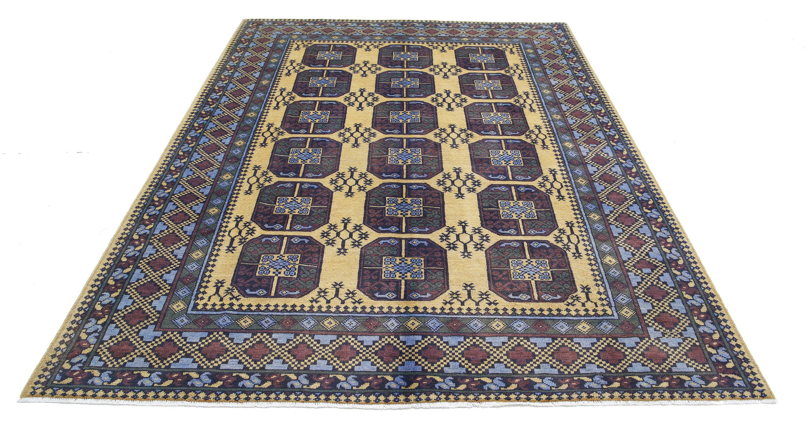 Hand Knotted Akcha Revival Wool Rug - 6'7'' x 9'3''