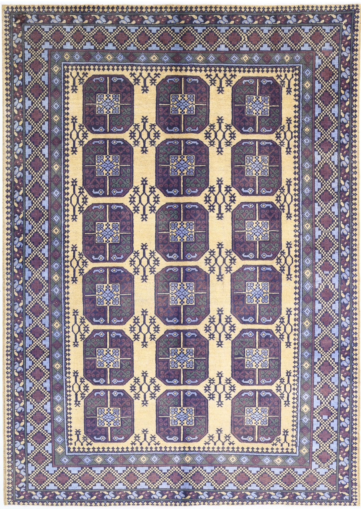 Hand Knotted Akcha Revival Wool Rug - 6'7'' x 9'3''