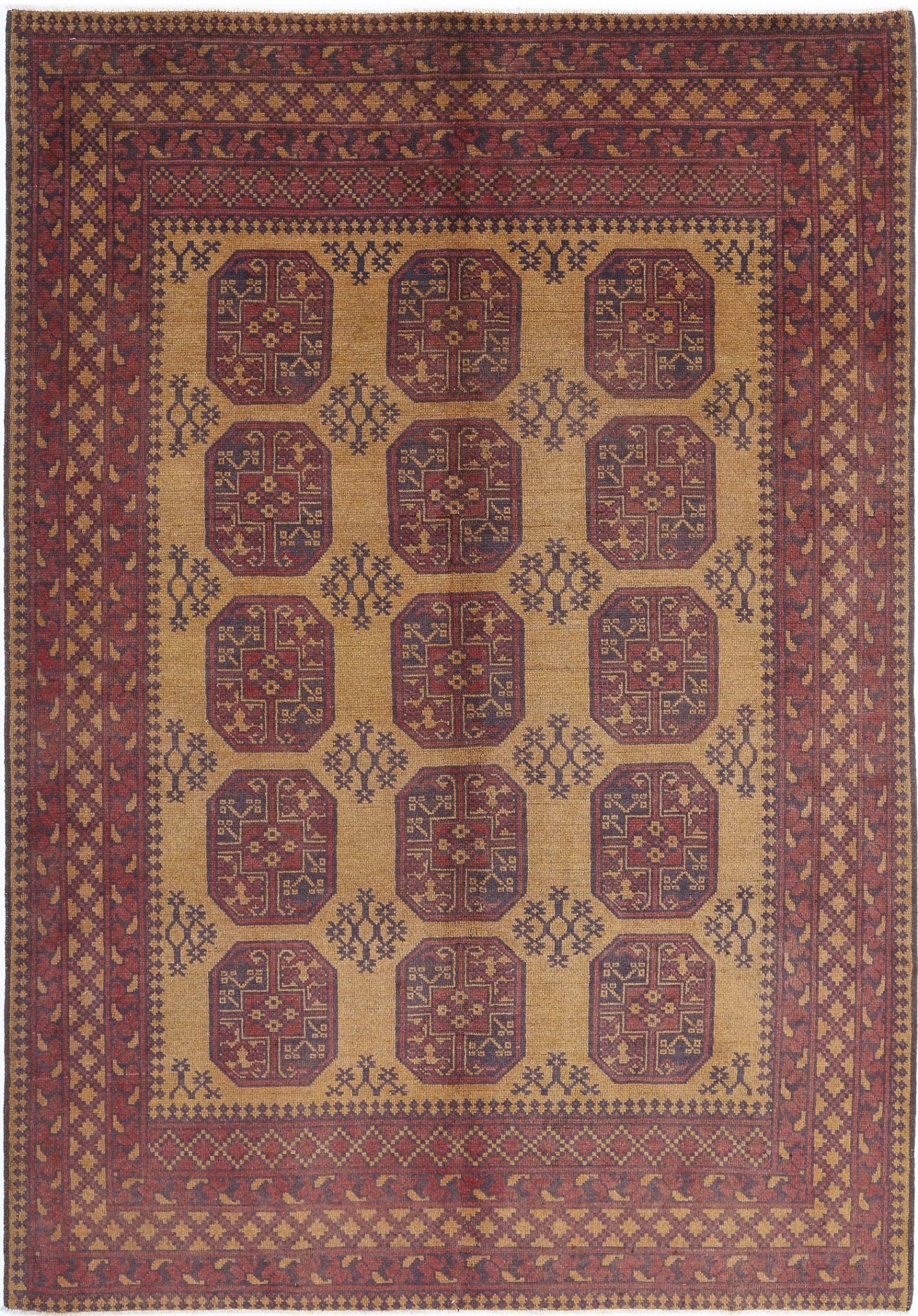 Hand Knotted Akcha Revival Wool Rug - 6'4'' x 9'3''