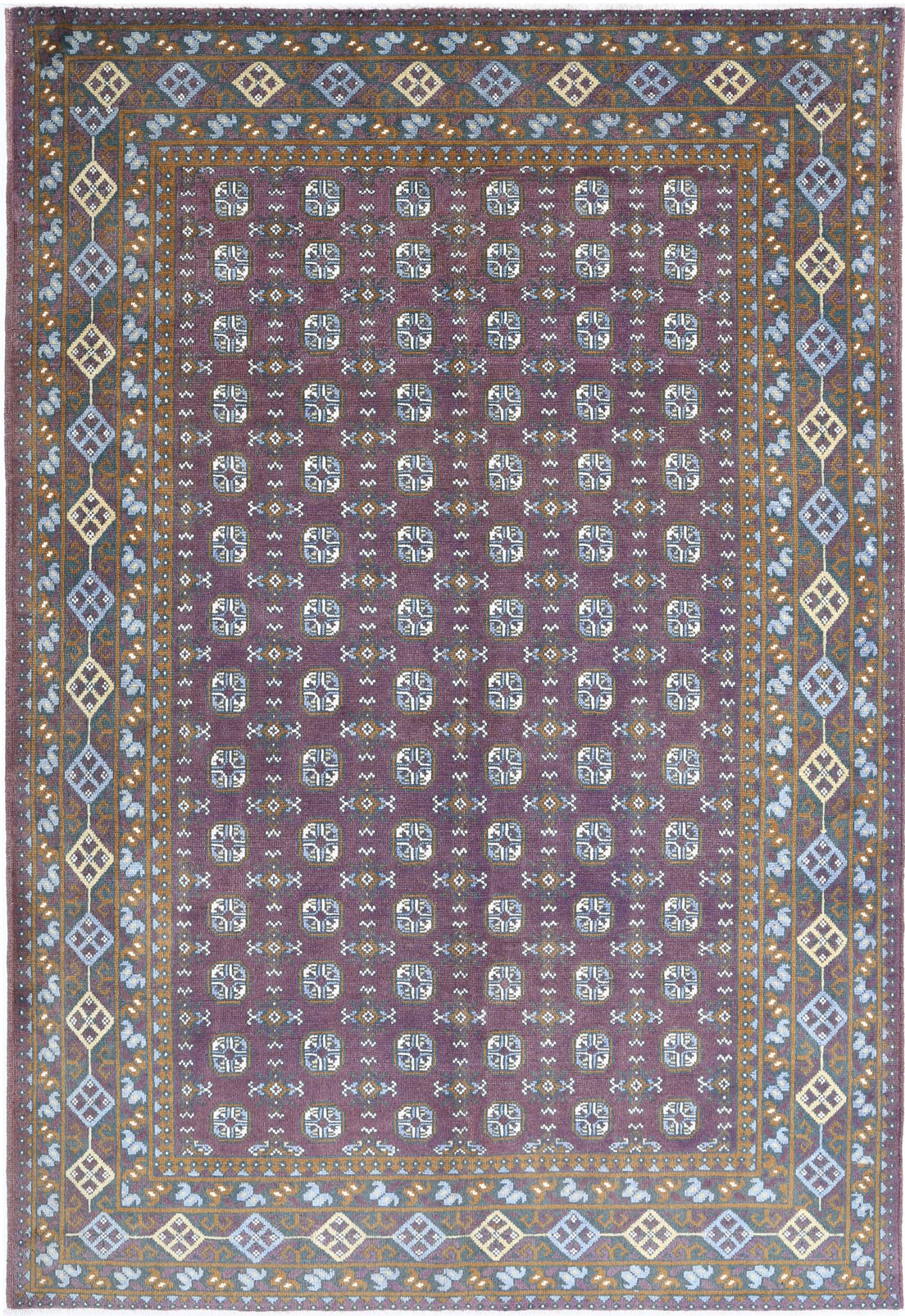 Hand Knotted Akcha Revival Wool Rug - 6'6'' x 9'7''