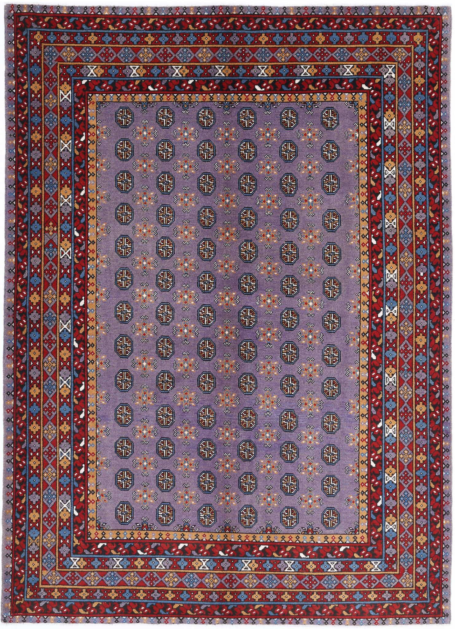 Hand Knotted Akcha Revival Wool Rug - 6'6'' x 9'3''