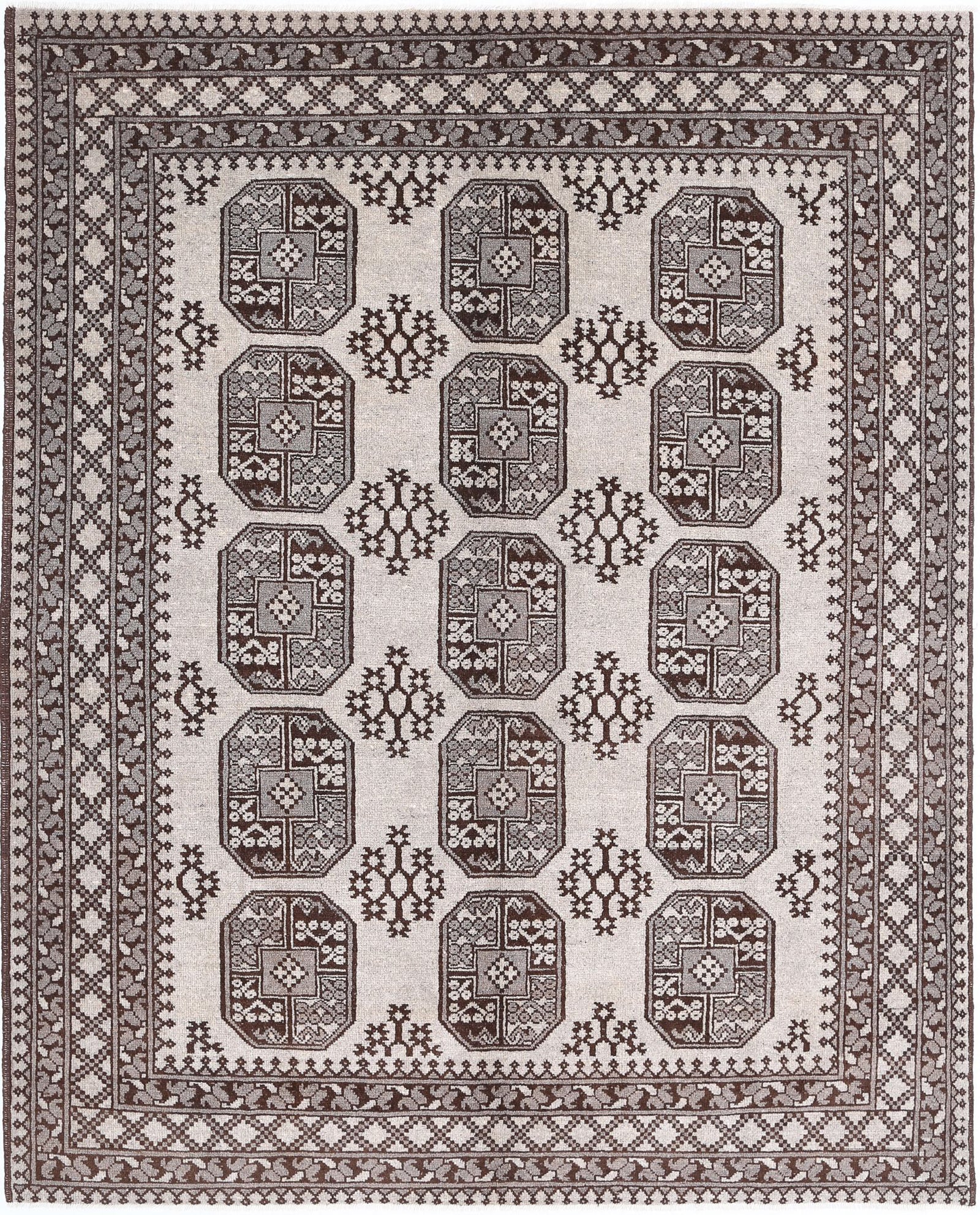 Hand Knotted Akcha Revival Wool Rug - 6'6'' x 8'1''