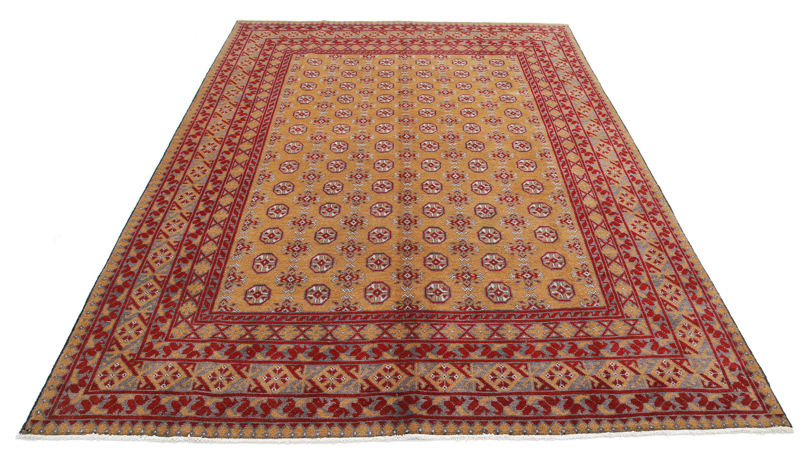 Hand Knotted Akcha Revival Wool Rug - 6'6'' x 9'3''