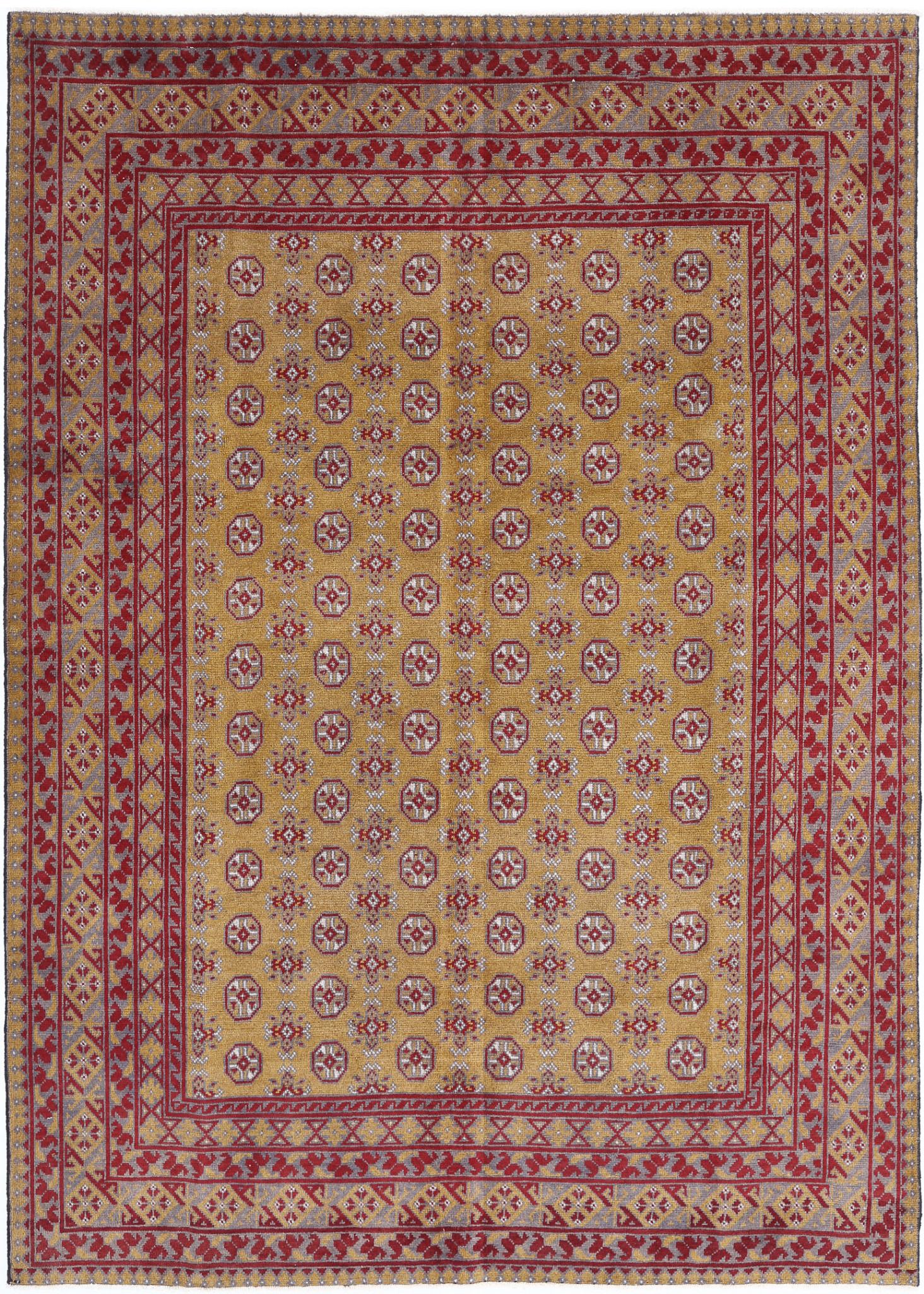 Hand Knotted Akcha Revival Wool Rug - 6'6'' x 9'3''