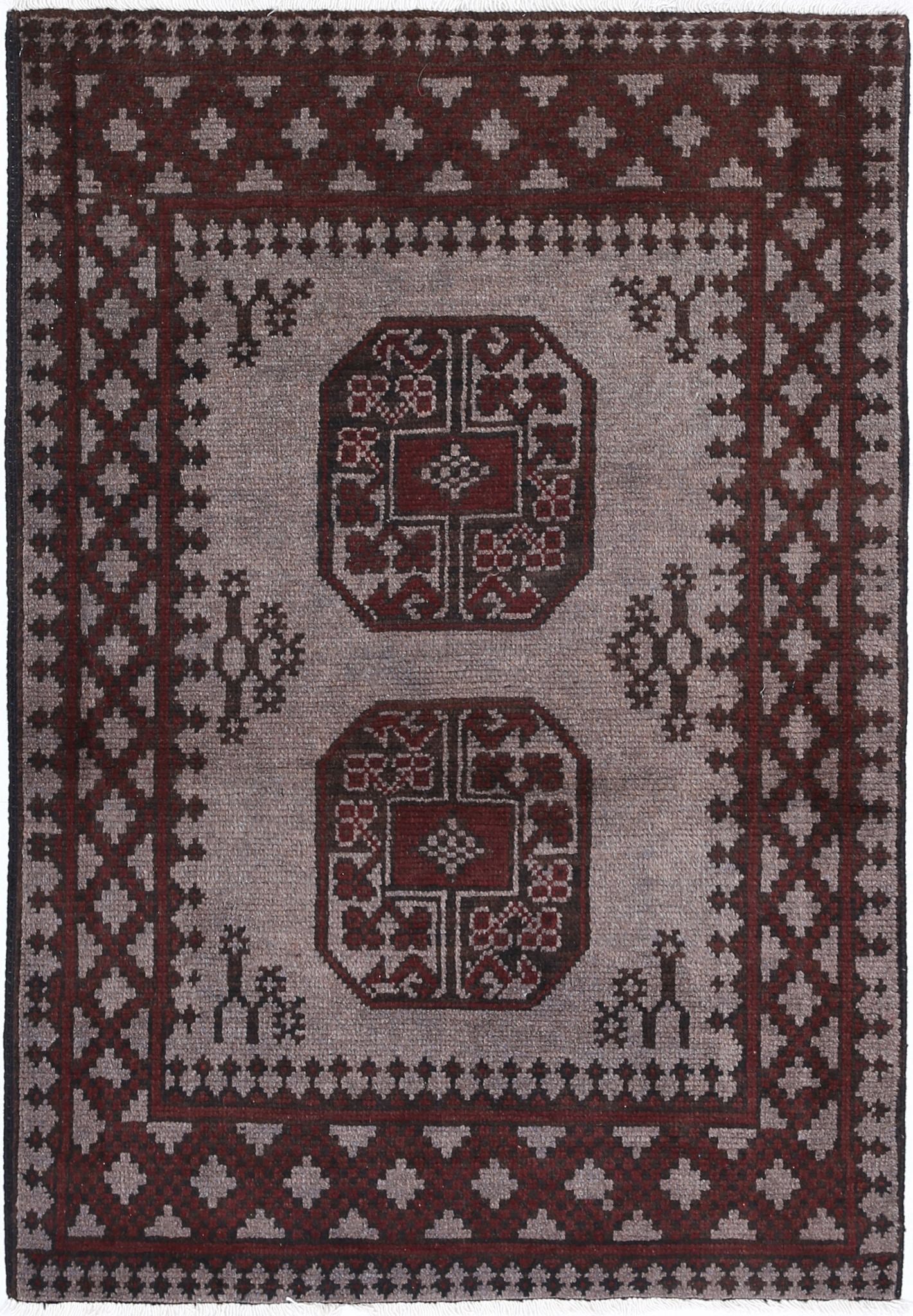 Hand Knotted Akcha Revival Wool Rug - 2'7'' x 3'10''