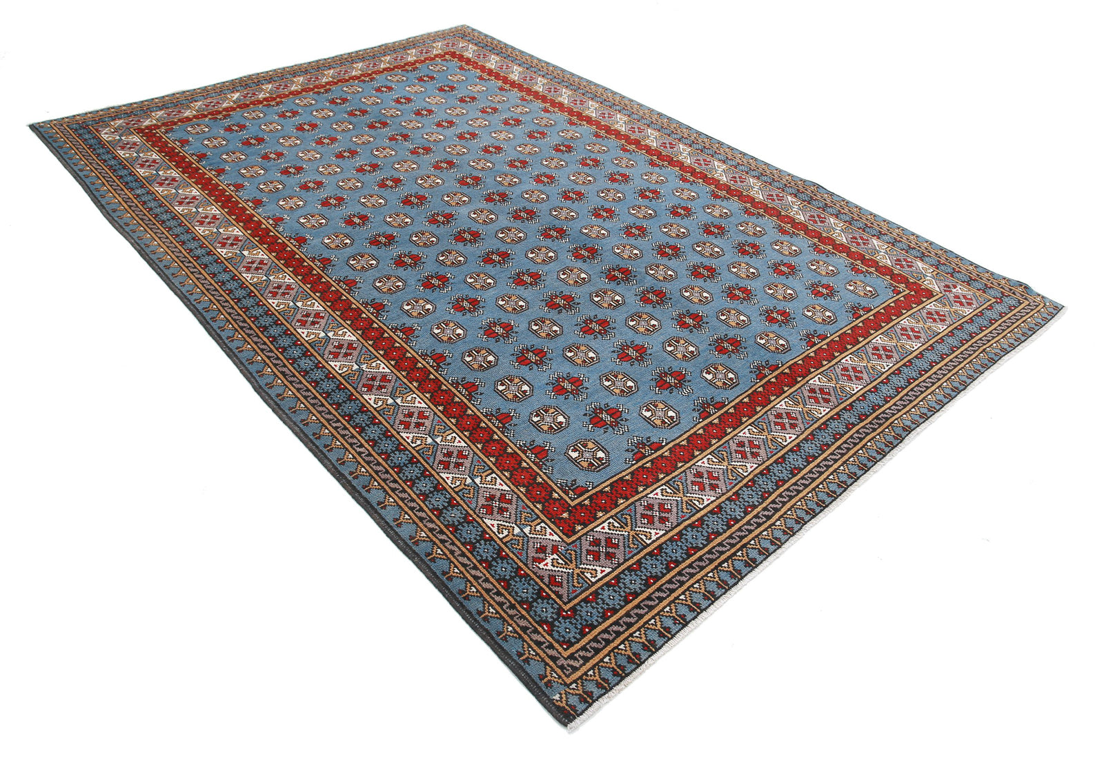 Hand Knotted Akcha Revival Wool Rug - 6'7'' x 9'8''