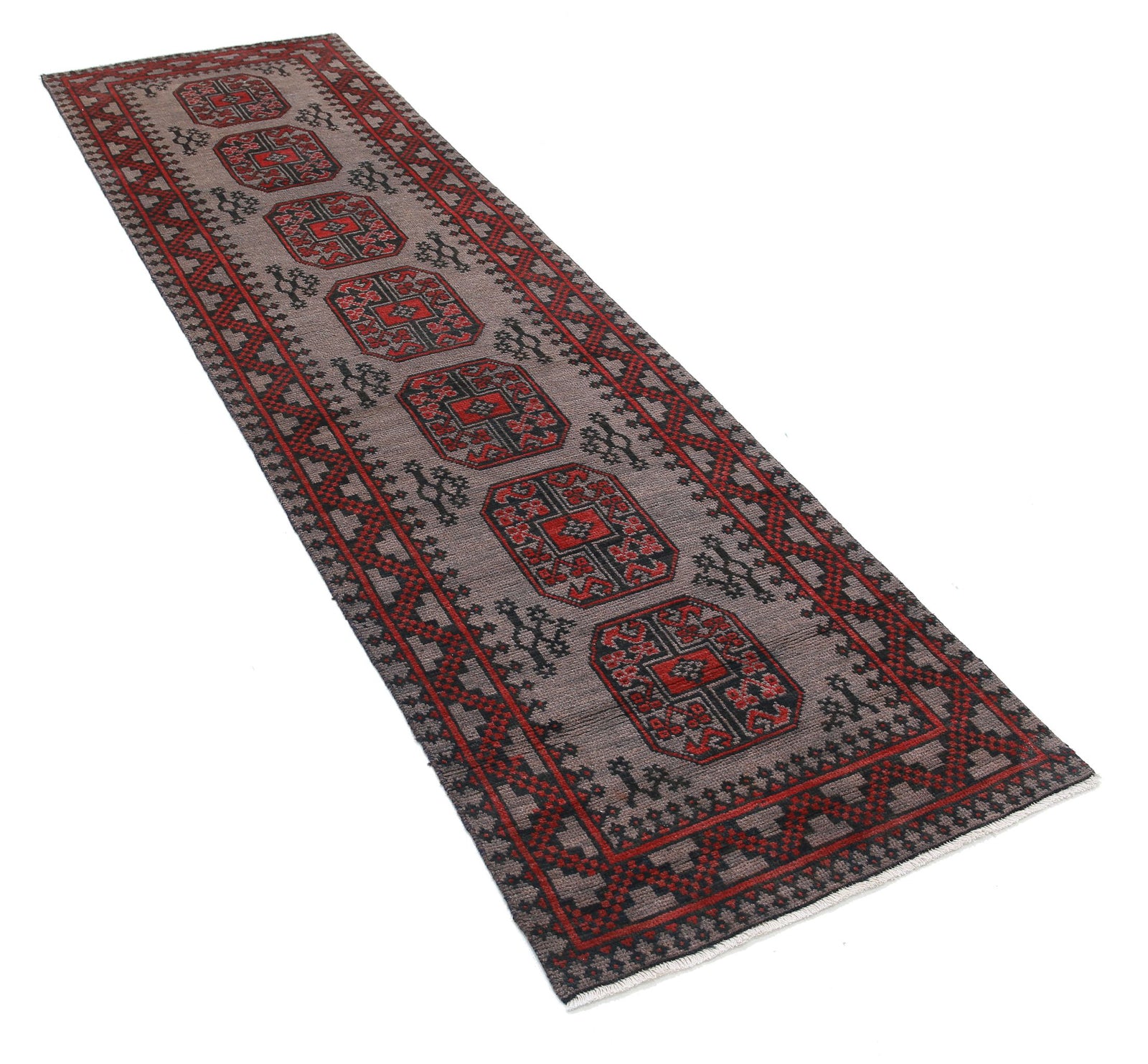 Hand Knotted Akcha Revival Wool Rug - 2'7'' x 9'2''