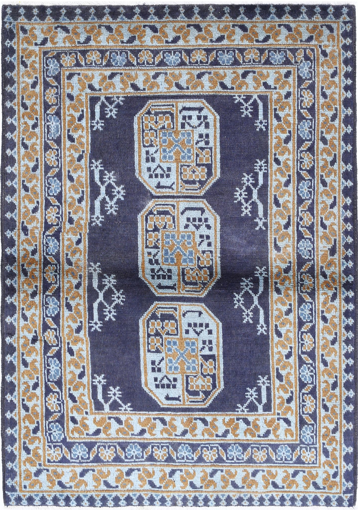 Hand Knotted Akcha Revival Wool Rug - 3'4'' x 4'9''