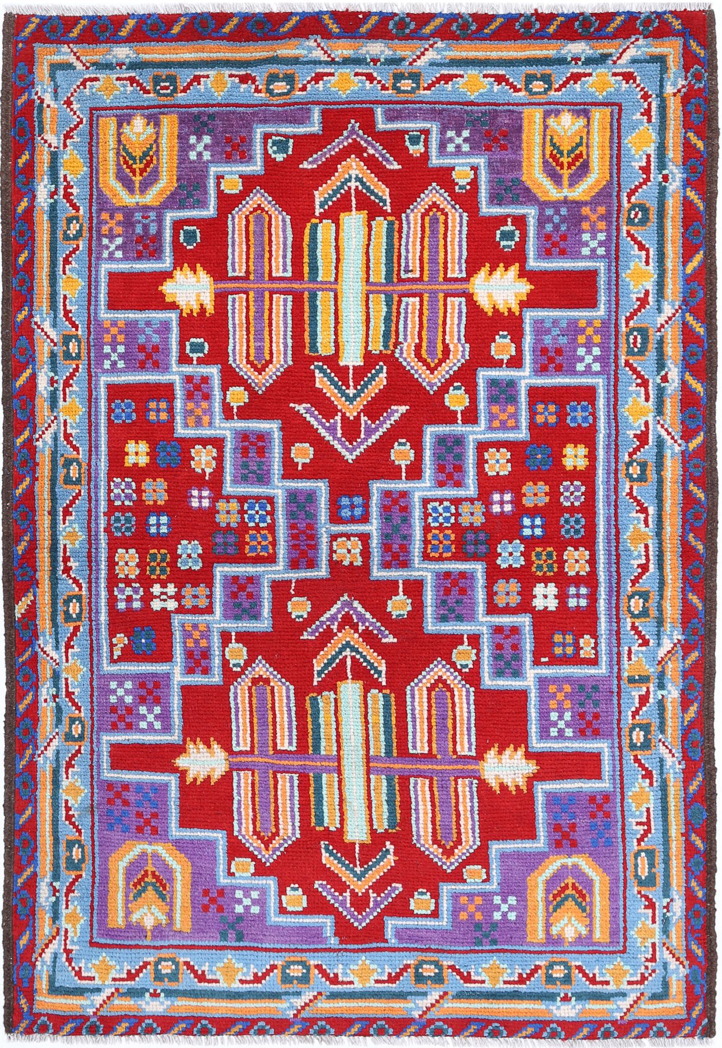 Hand Knotted Baluch Revival Wool Rug - 3'3'' x 4'11''