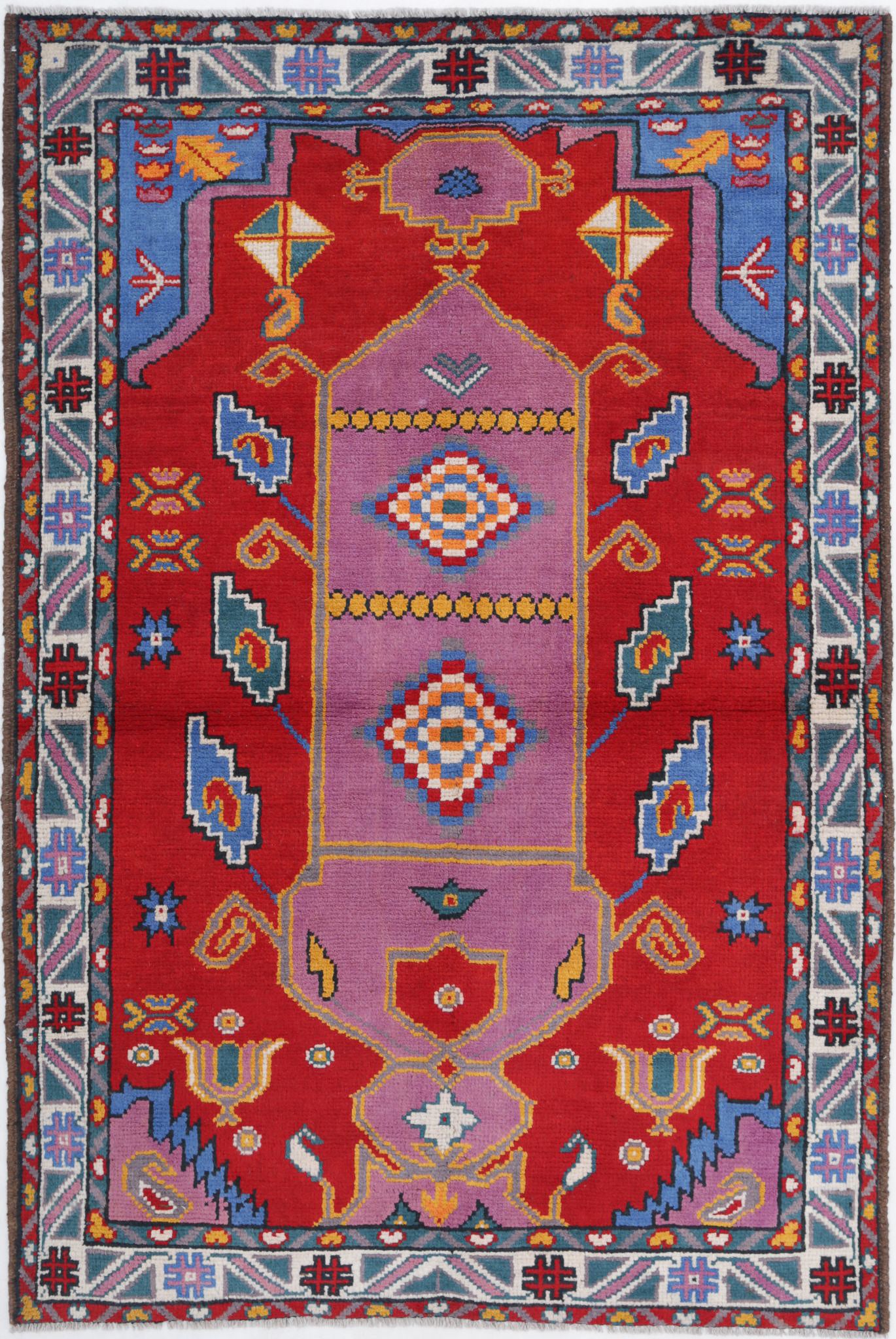 Hand Knotted Baluch Revival Wool Rug - 4'0'' x 6'0''