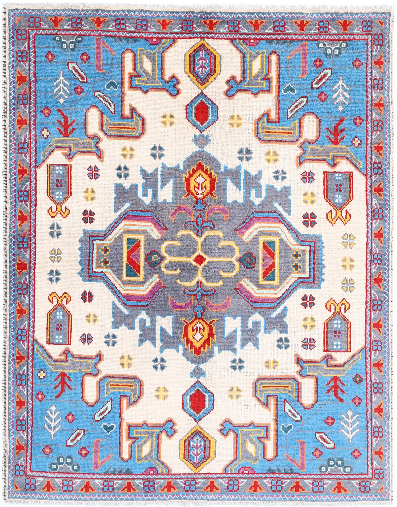 Hand Knotted Baluch Revival Wool Rug - 5'0'' x 6'7''