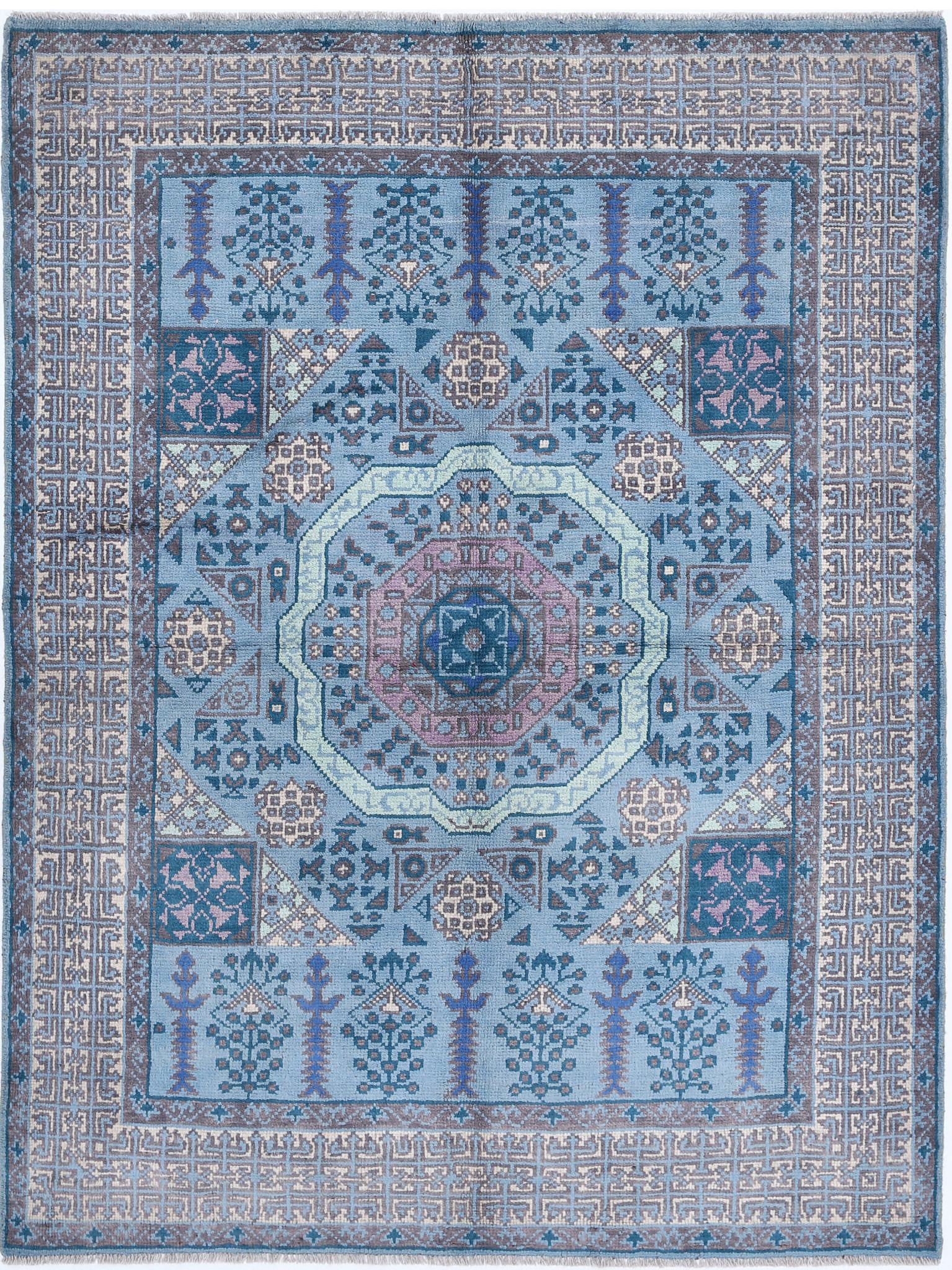 Hand Knotted Mamluk Wool Rug - 4'11'' x 6'7''