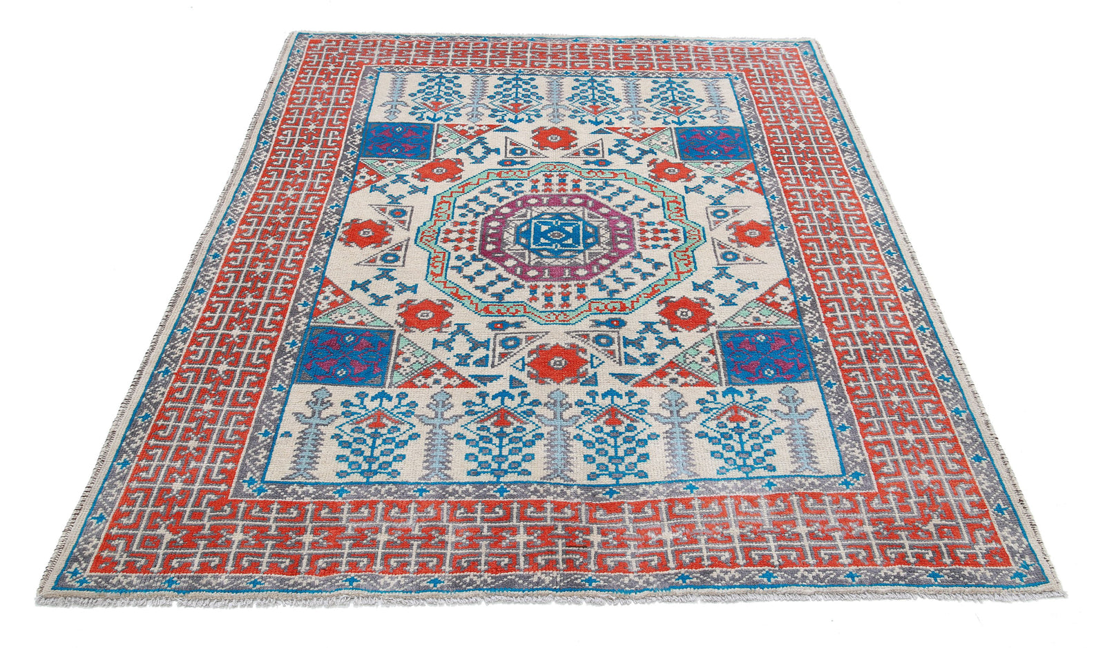 Hand Knotted Mamluk Wool Rug - 5'0'' x 6'4''