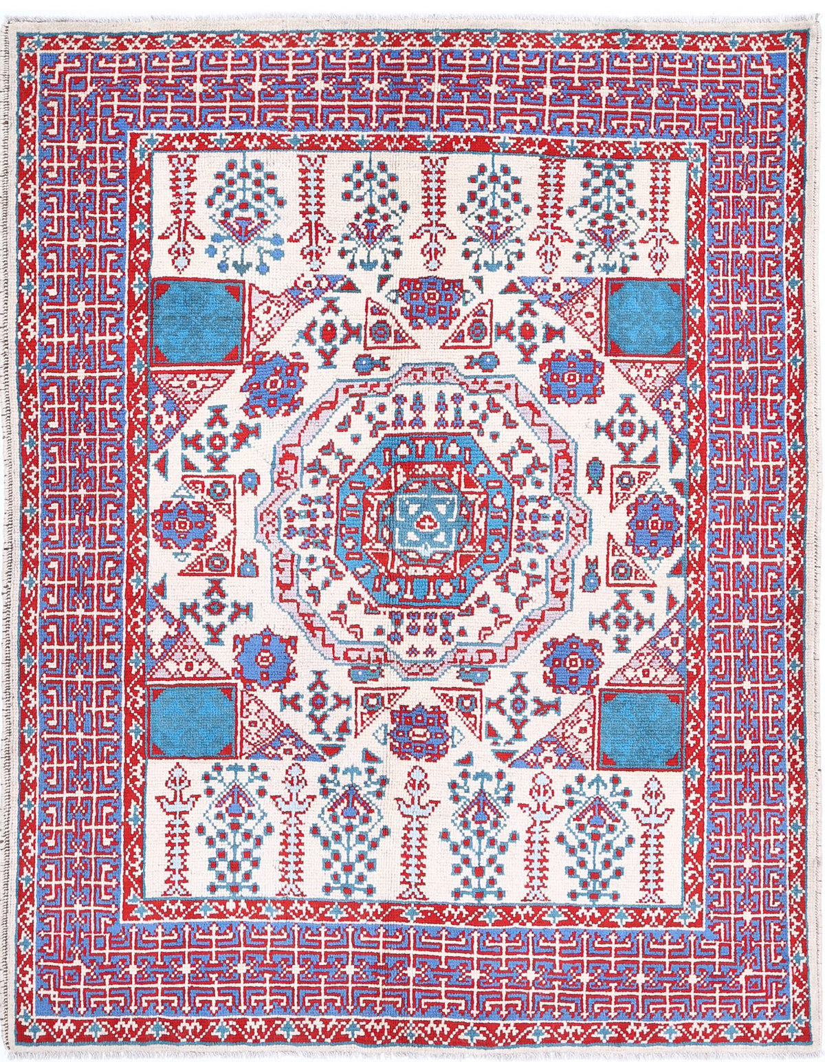 Hand Knotted Mamluk Wool Rug - 5&#39;1&#39;&#39; x 6&#39;7&#39;&#39;