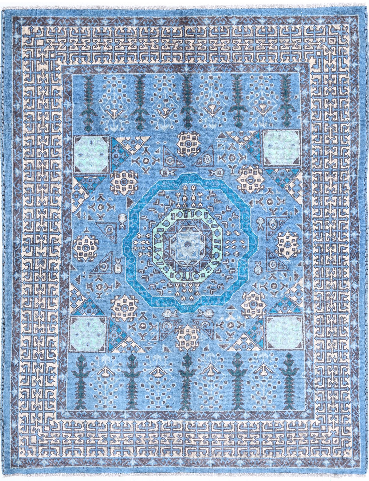 Hand Knotted Mamluk Wool Rug - 4'11'' x 6'7''
