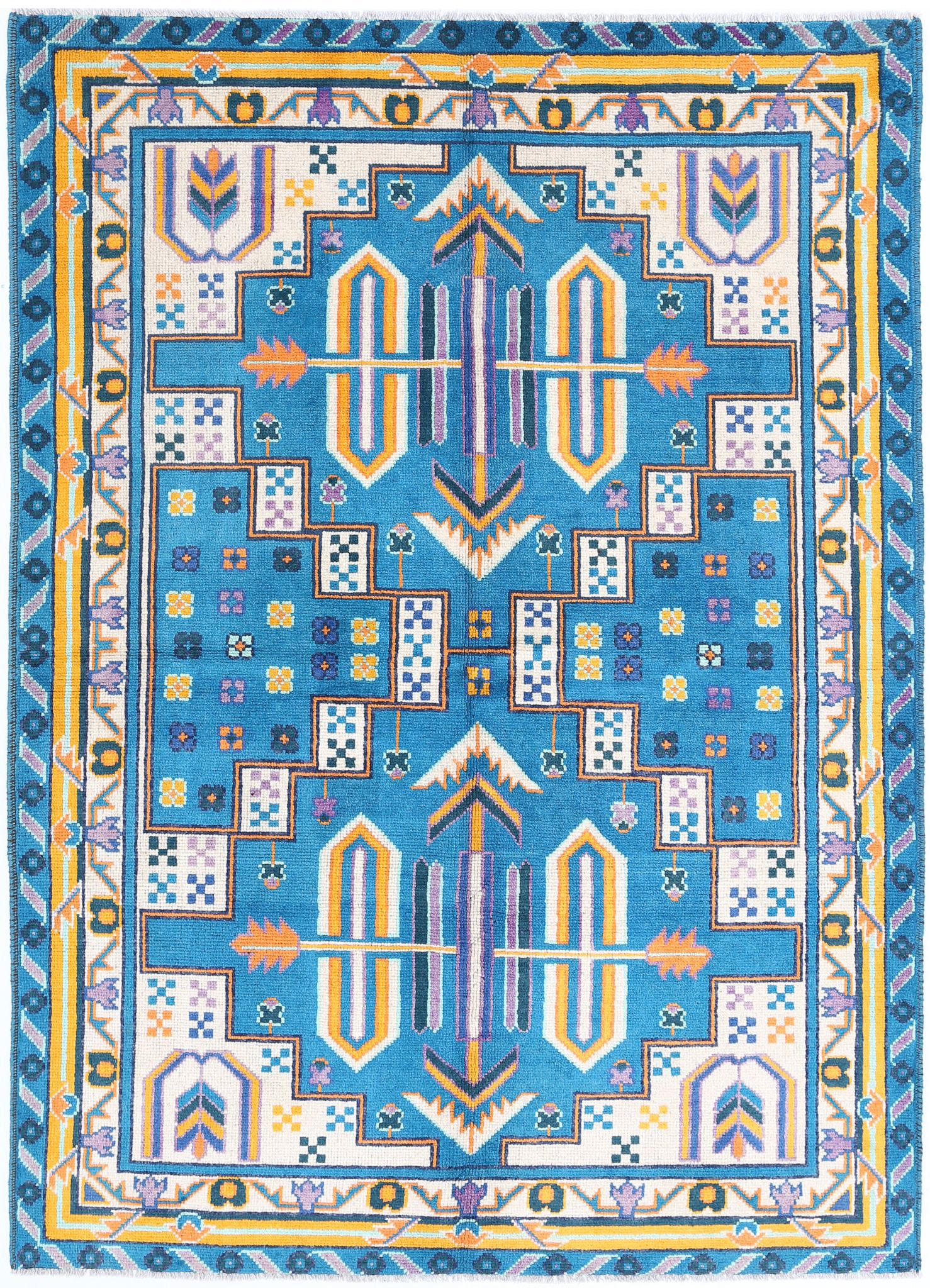 Hand Knotted Baluch Revival Wool Rug - 5'6'' x 7'8''