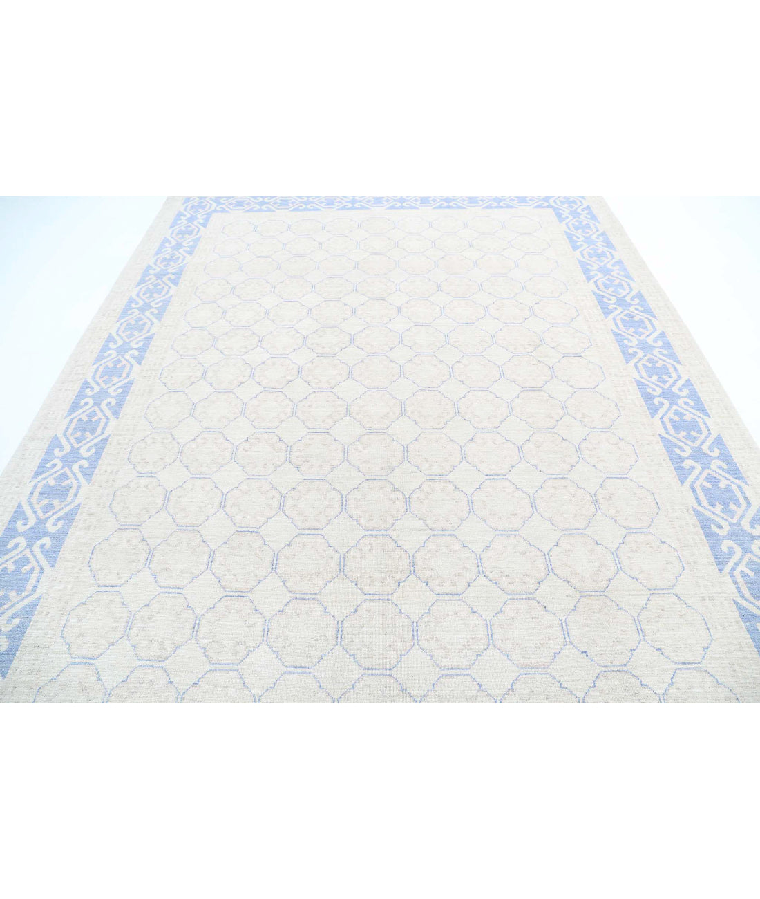 Hand Knotted Khotan Wool Rug - 8'4'' x 10'9'' 8'4'' x 10'9'' (250 X 323) / Ivory / Blue