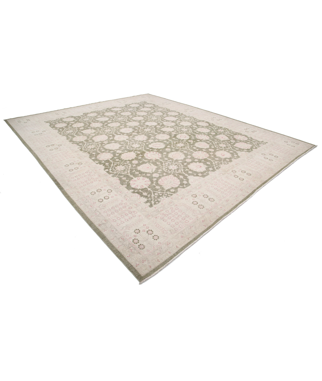 Hand Knotted Serenity Wool Rug - 11'11'' x 14'5'' 11'11'' x 14'5'' (358 X 433) / Green / Ivory