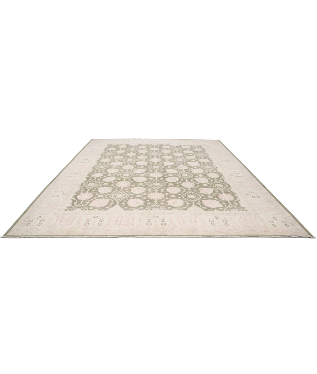 Hand Knotted Serenity Wool Rug - 11'11'' x 14'5'' 11'11'' x 14'5'' (358 X 433) / Green / Ivory