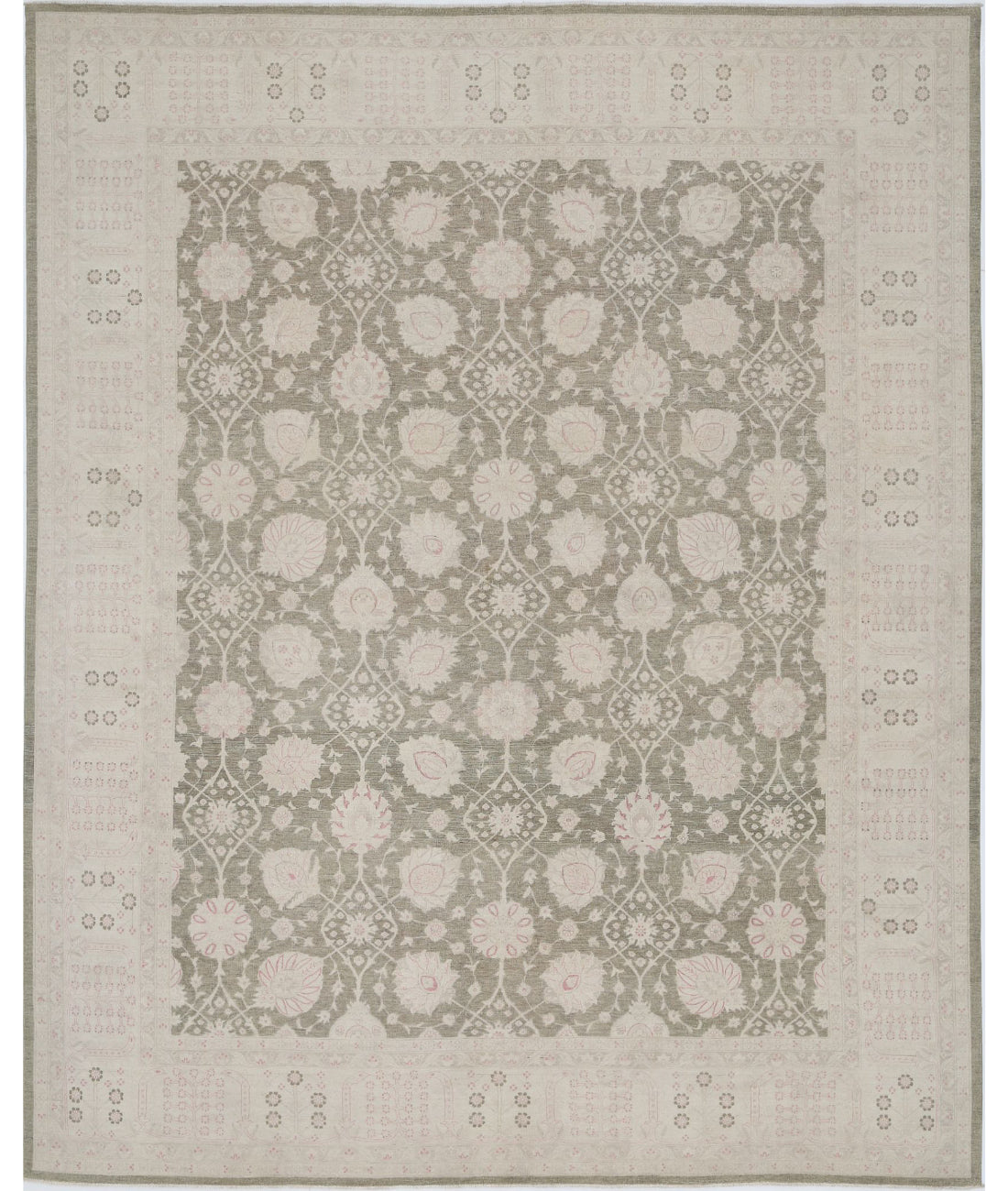 Hand Knotted Serenity Wool Rug - 11'11'' x 14'5'' 11'11'' x 14'5'' (358 X 433) / Green / Ivory