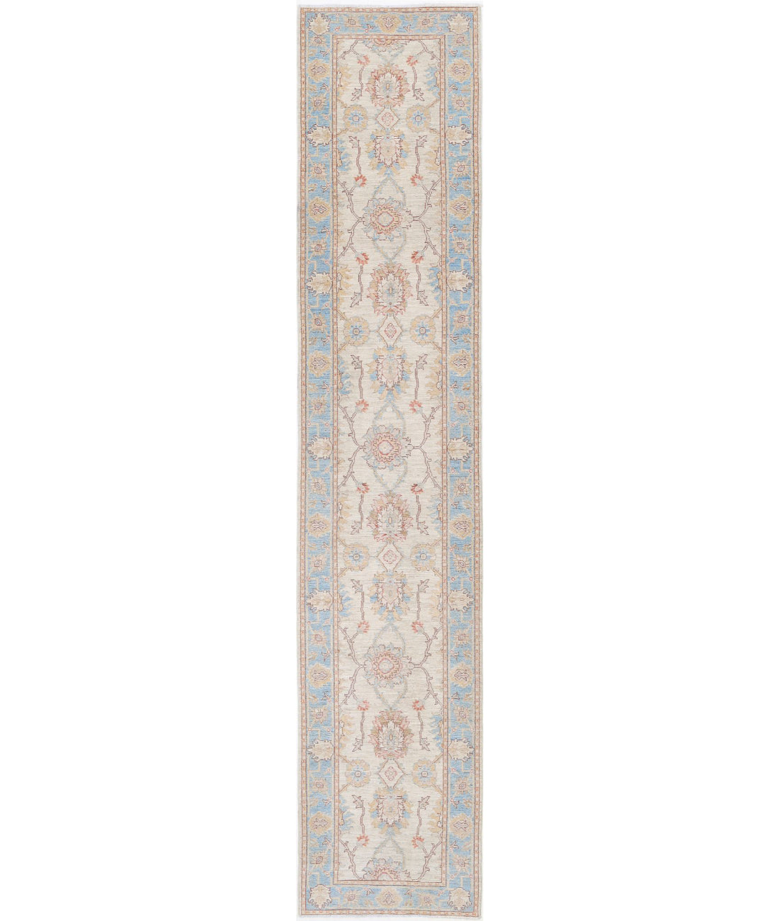 Hand Knotted Serenity Wool Rug - 3'1'' x 15'9'' 3'1'' x 15'9'' (93 X 473) / Ivory / Blue