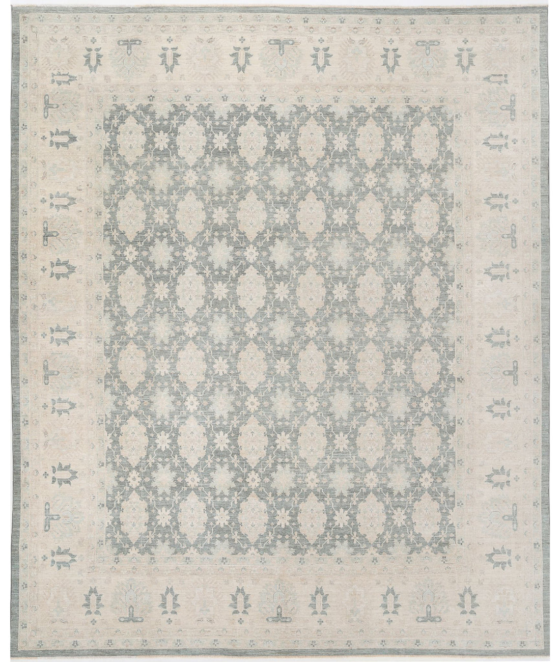 Hand Knotted Serenity Wool Rug - 12'10'' x 15'7'' 12'10'' x 15'7'' (385 X 468) / Green / Ivory