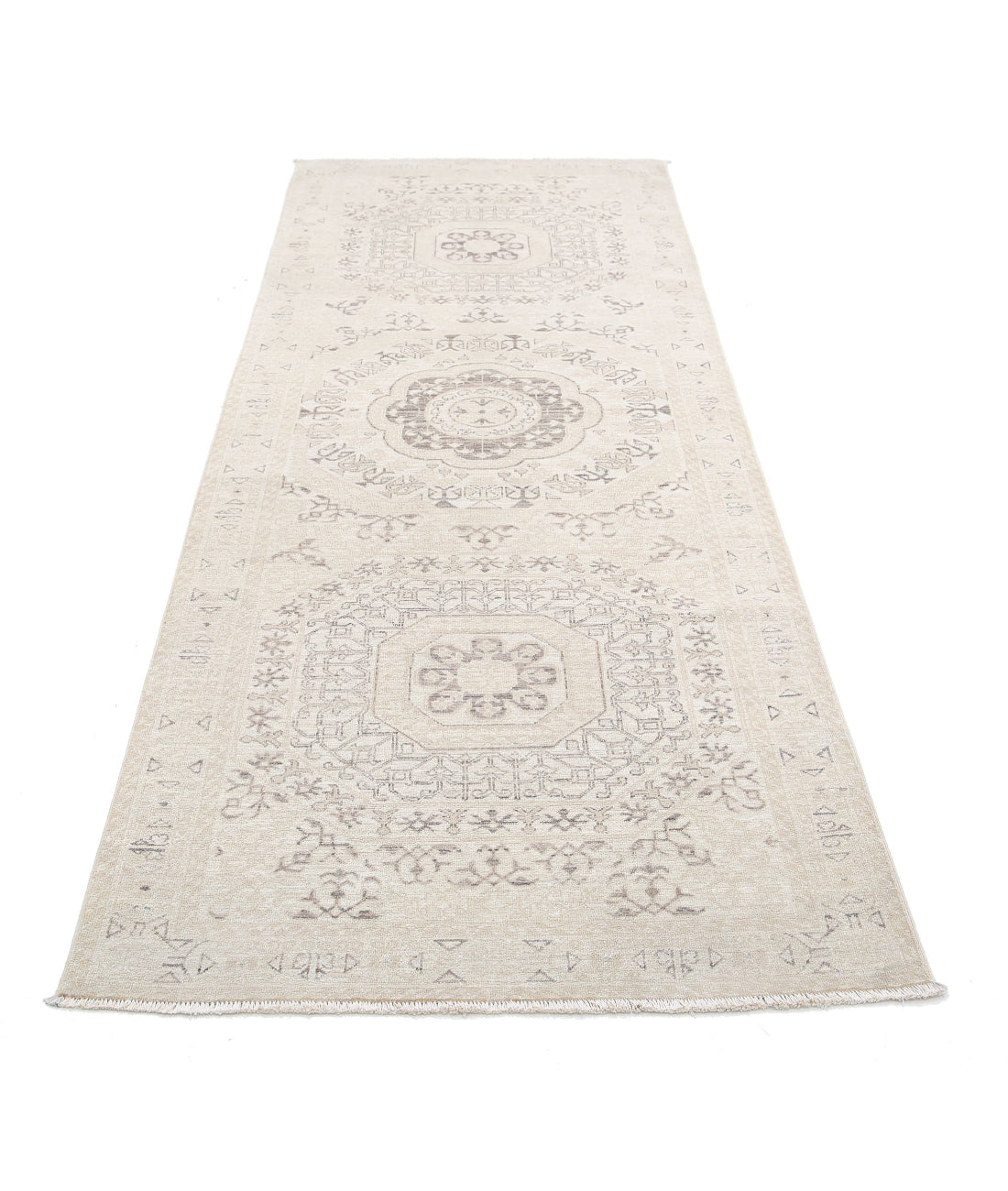 Hand Knotted Fine Mamluk Wool Rug - 3'1'' x 9'6'' 3'1'' x 9'6'' (93 X 285) / Ivory / Taupe