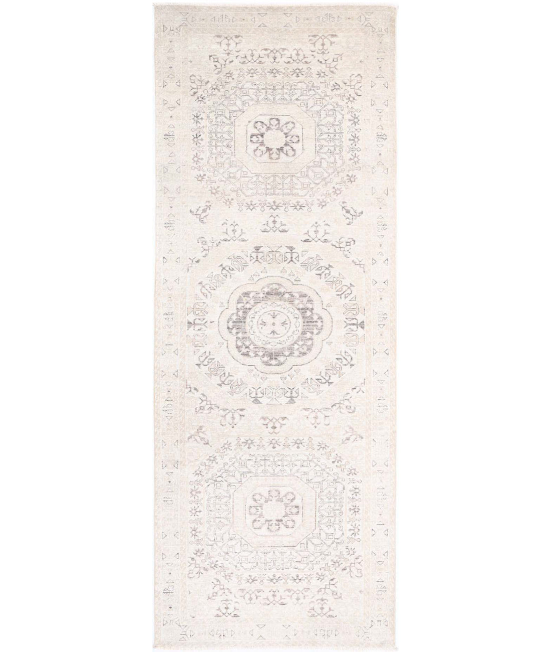 Hand Knotted Fine Mamluk Wool Rug - 3&#39;1&#39;&#39; x 9&#39;6&#39;&#39; 3&#39;1&#39;&#39; x 9&#39;6&#39;&#39; (93 X 285) / Ivory / Taupe